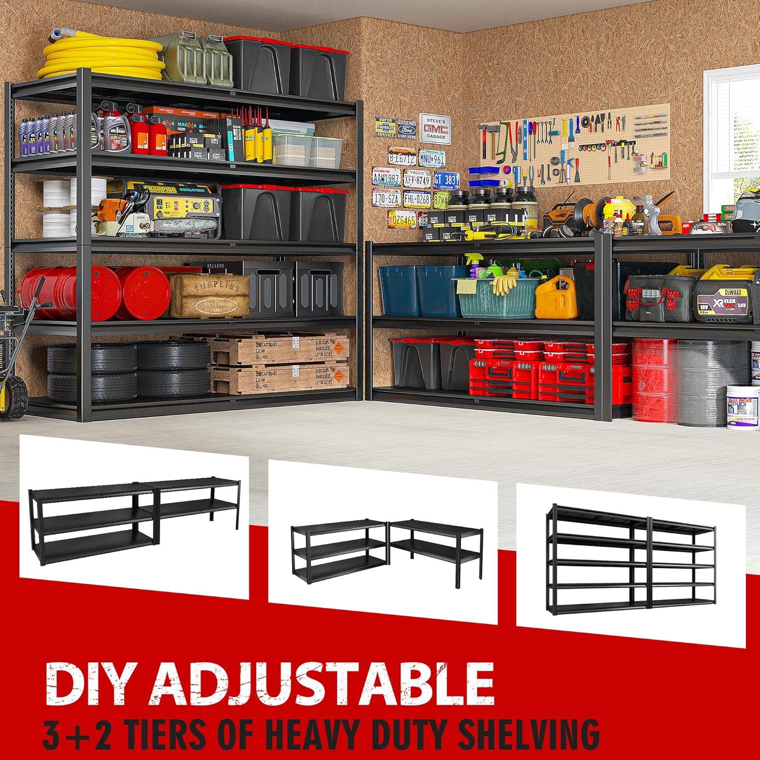 REIBII 55" W Garage Shelving Unit 3000LBS Heavy Duty Metal Shelving Adjustable Storage Rack