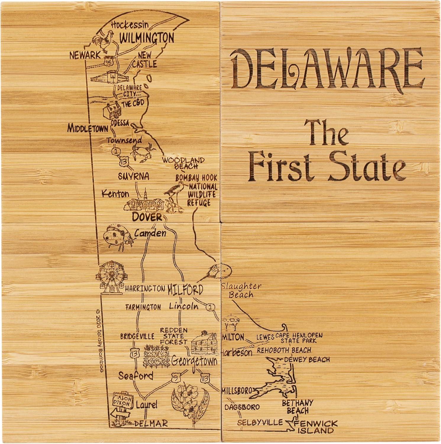 Delaware State Puzzle Bamboo Coaster Set with Case