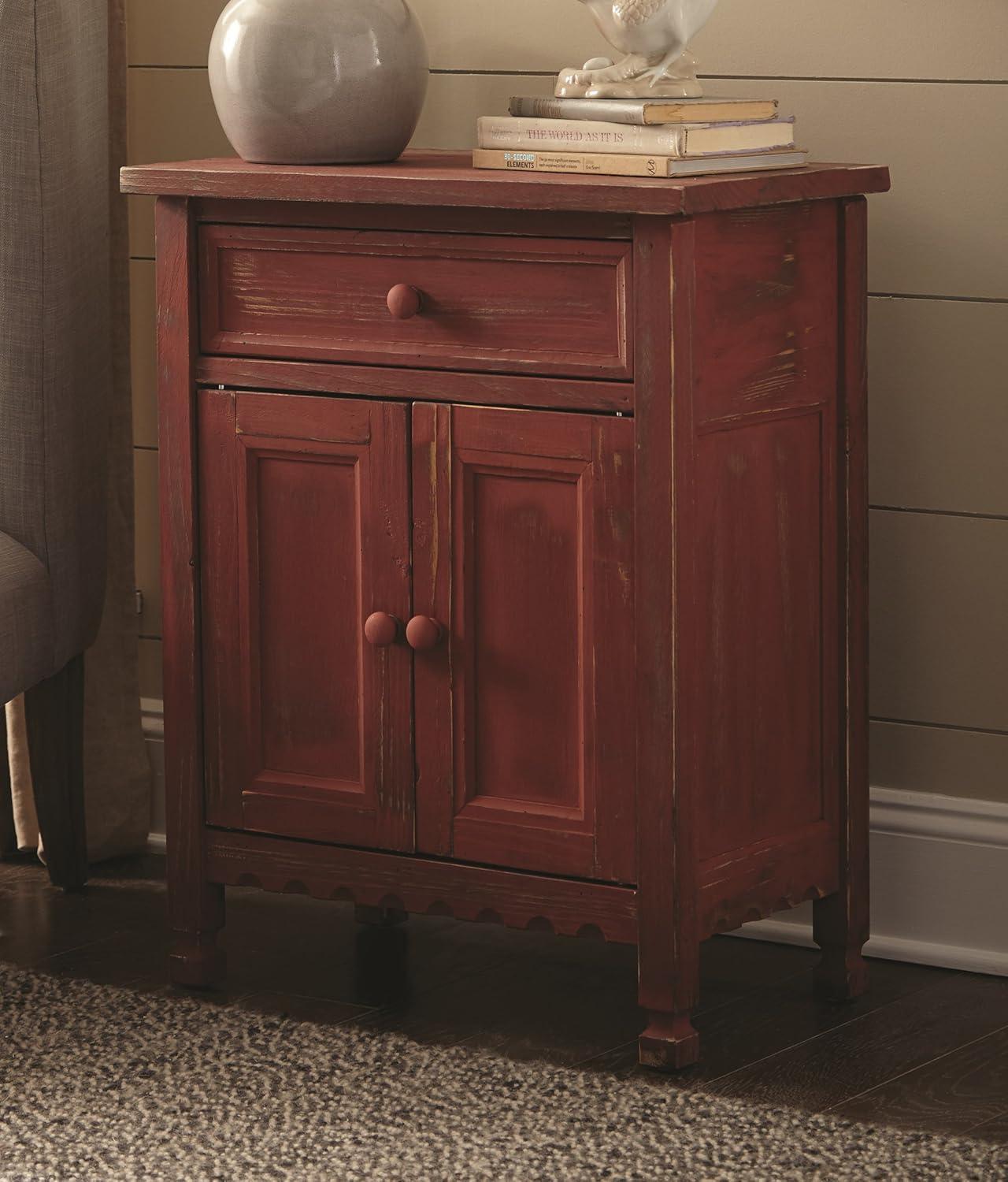 Alaterre Furniture Country Cottage Accent Cabinet, Antique Farmhouse Style Shelf and Square Turned Legs, Pine/Acacia Hardwood for Living Room, Red