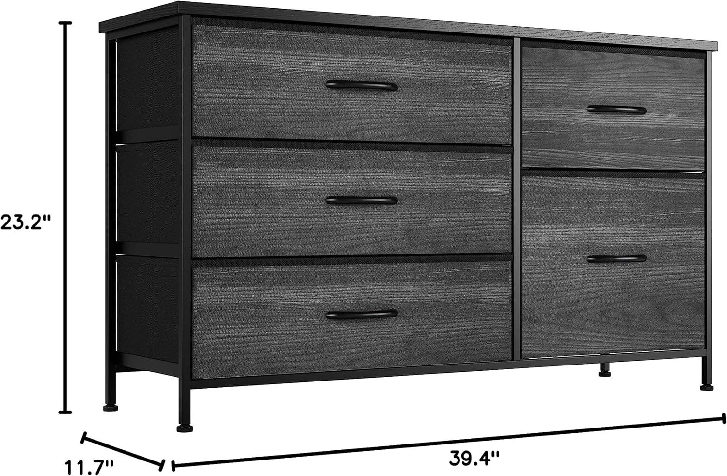 Nicehill Black Dresser for Bedroom with 5 Drawers, Chests of Drawers for Closet, Clothes, Nursery, Bedroom Dresser with Drawers,Black Wood Grain