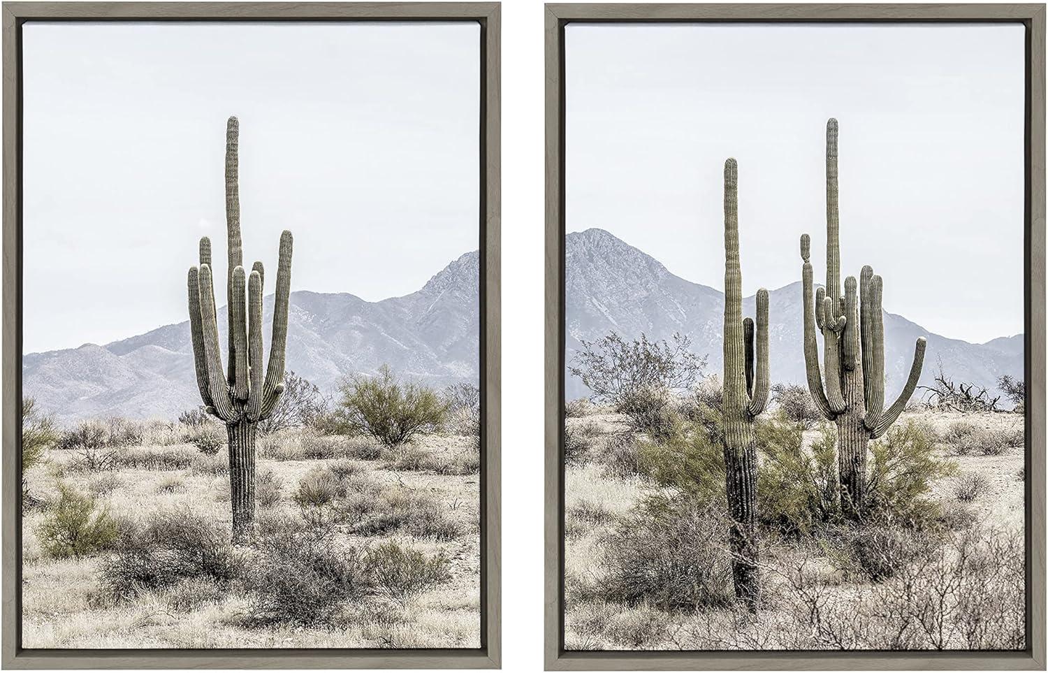 Sylvie Tall Saguaro Cacti Desert Mountain 18 in x 24 in Framed Photography Canvas Art Prints, by Kate and Laurel Set of 2