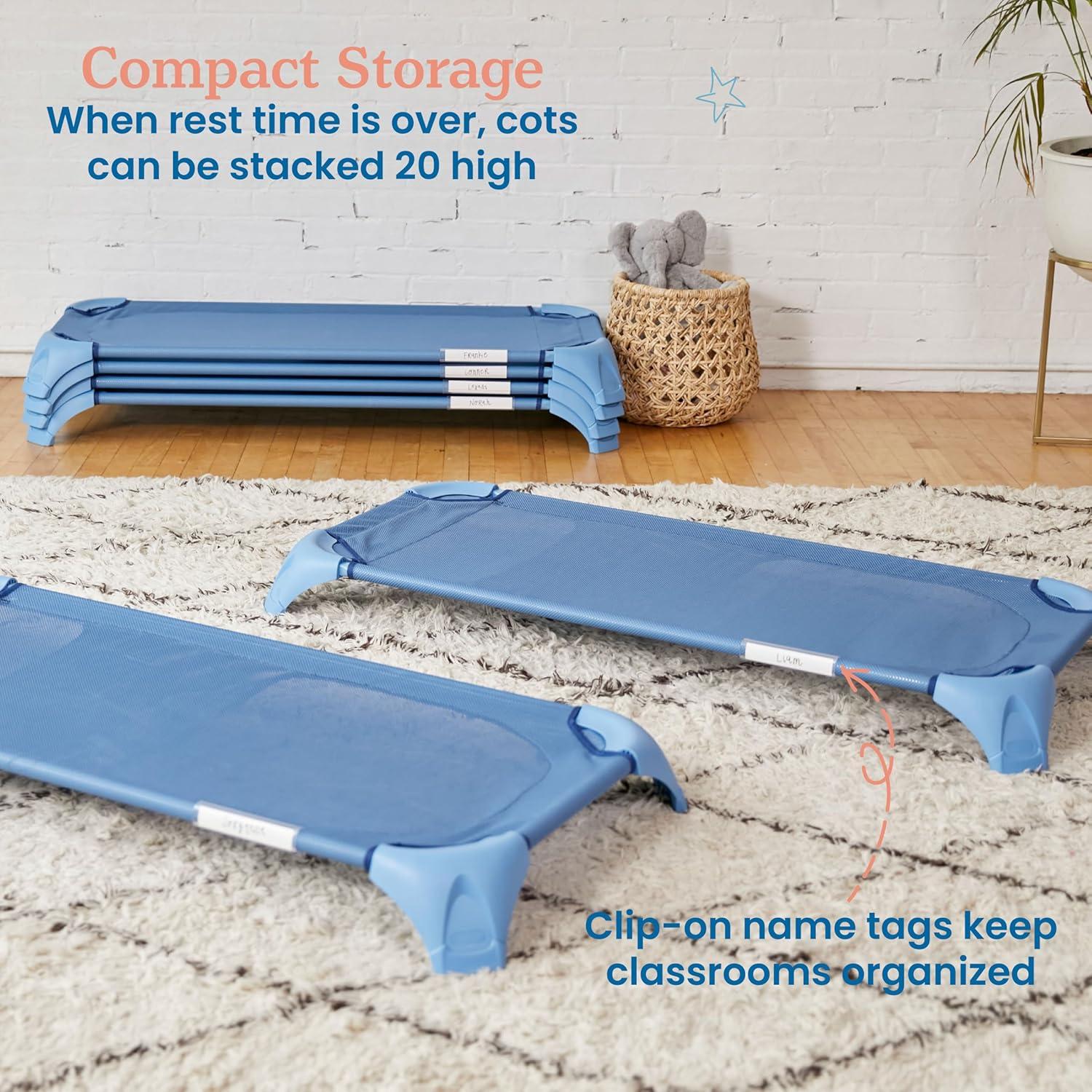 ECR4Kids ECR4Kids Stackable Kiddie Cot with Sheet, Classroom Furniture, Blue (Set of 6)