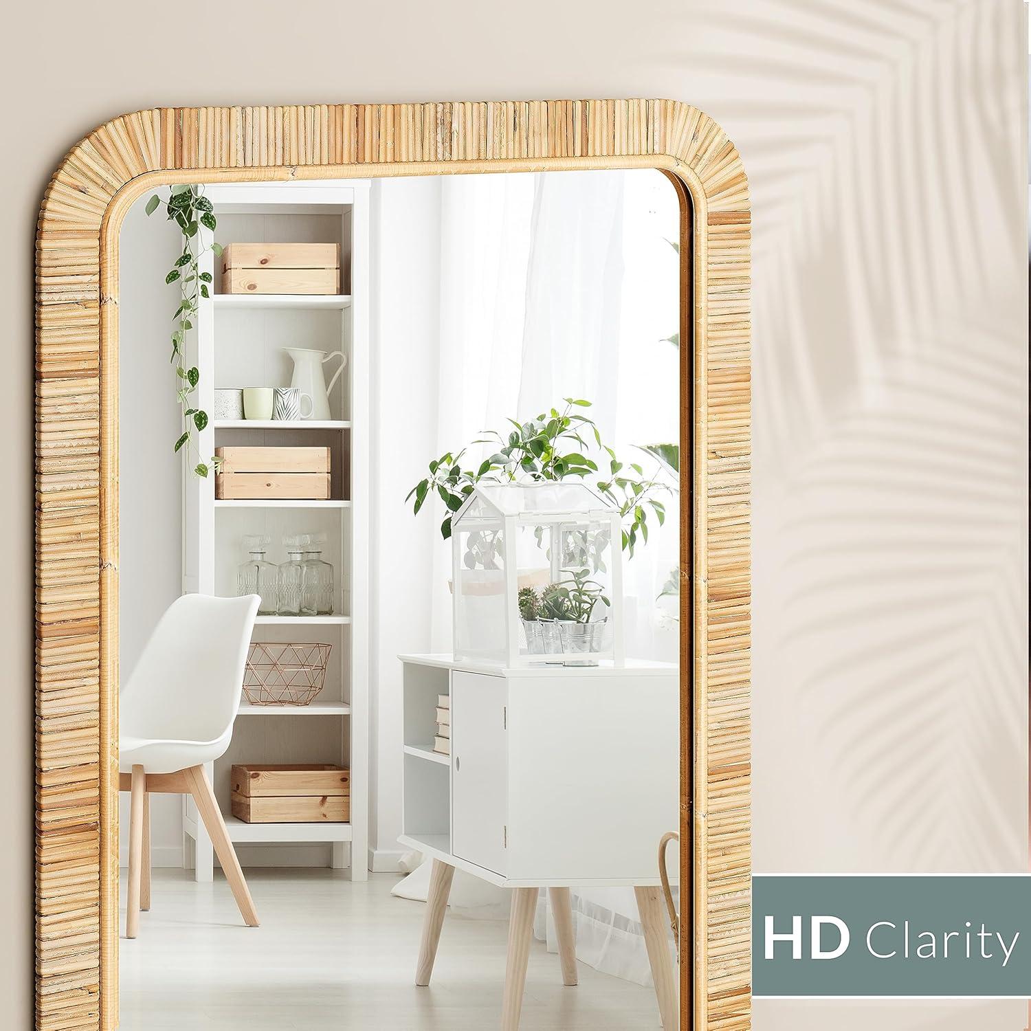 24" x 36" Rattan Bathroom Mirror - Boho Mirror for Wall Decor - Handmade Wicker Rattan Mirrors for Wall with Rustic Design - Add a Touch of Farmhouse Elegance to Your Home Decor by Barnyard Designs