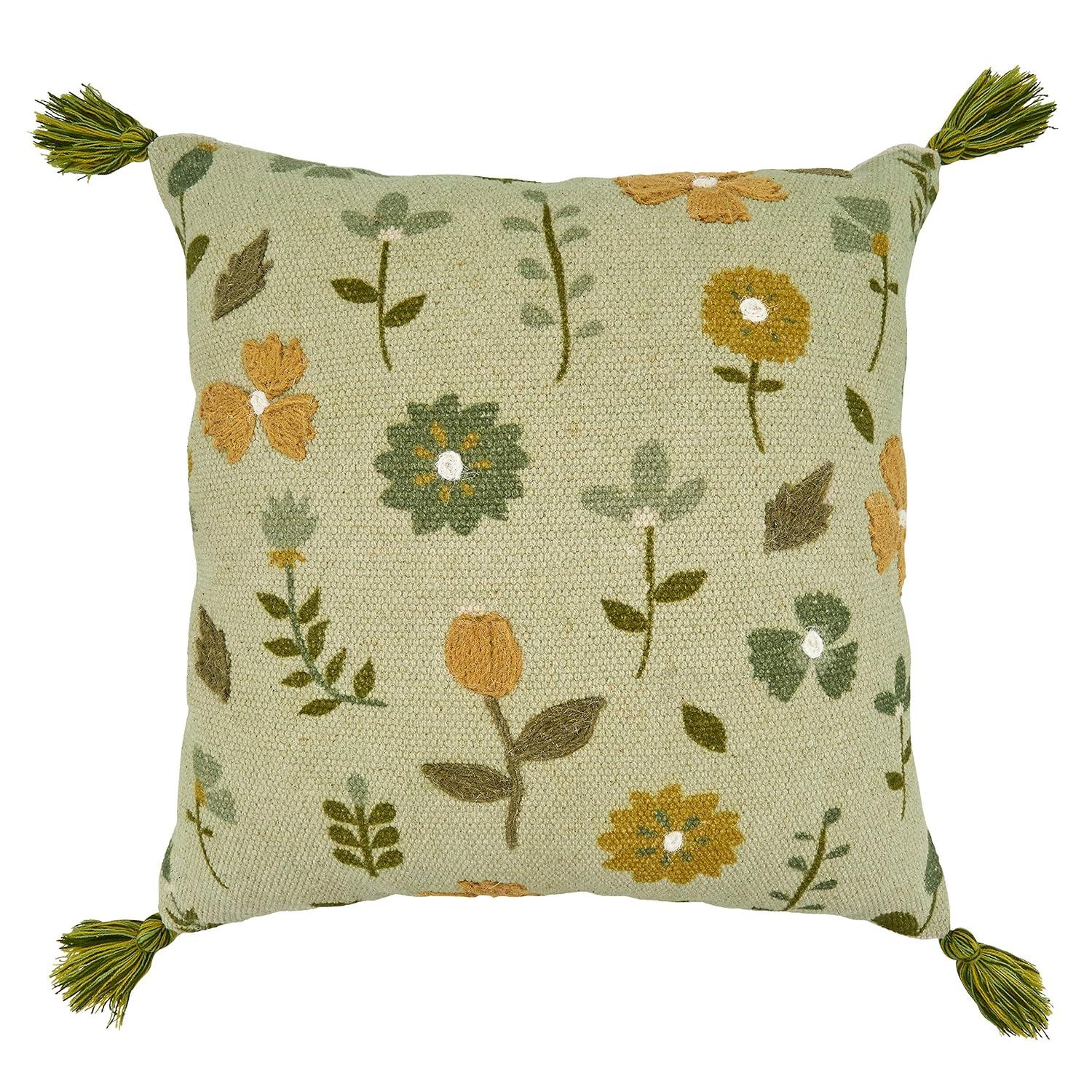 Saro Blossom Collection Floral Cotton Pillow Cover