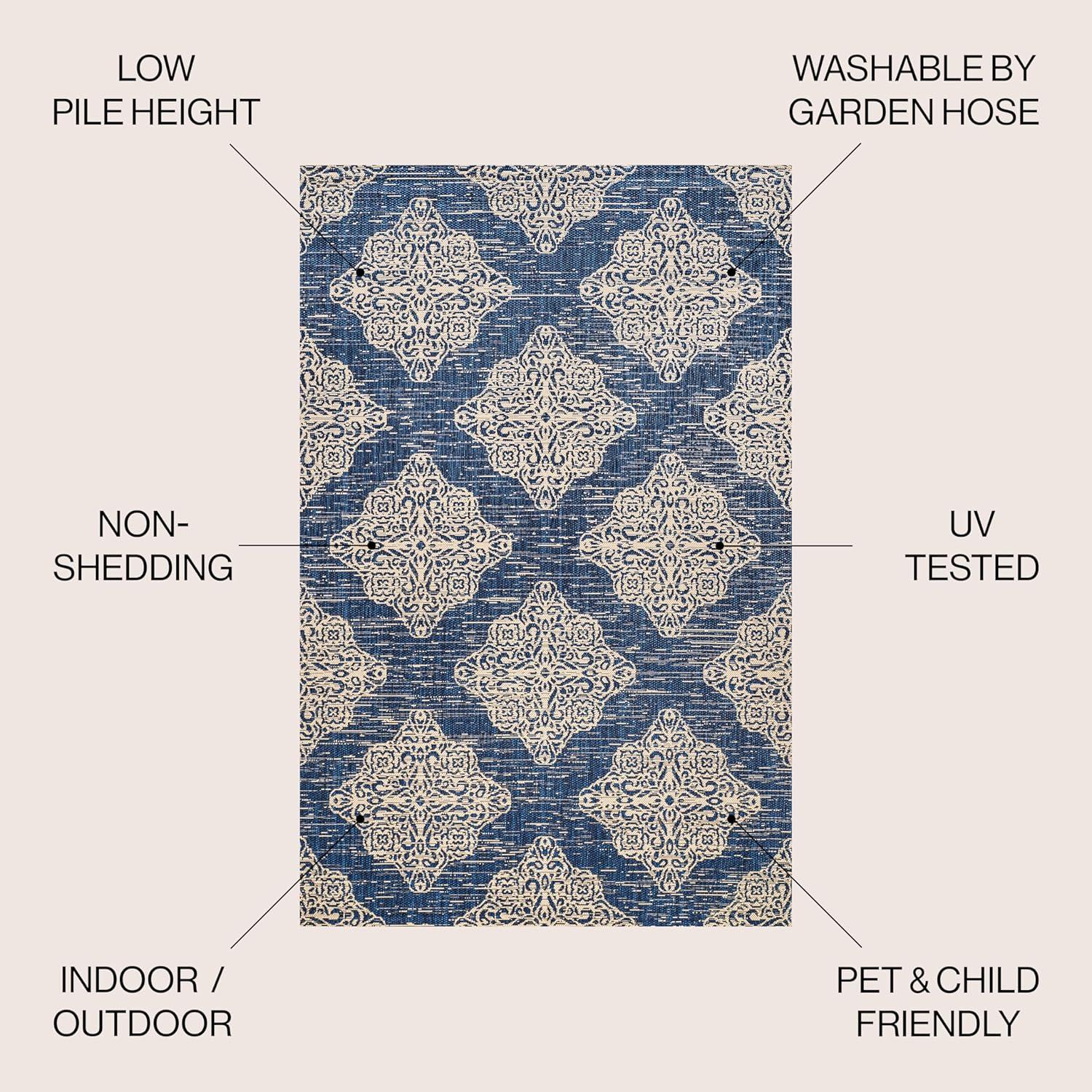 4'x6' Tuscany Ornate Medallions Indoor/Outdoor Area Rug, Navy/Beige - JONATHAN Y