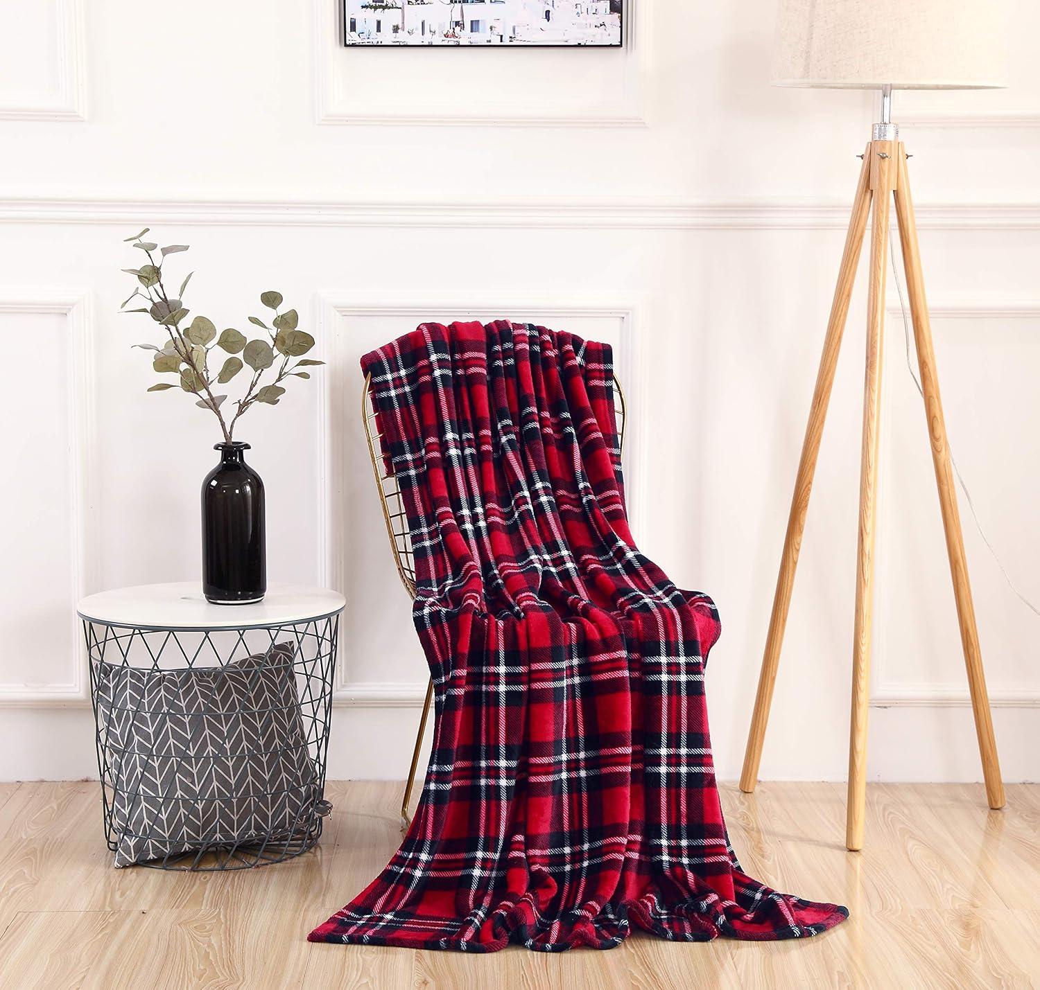 Velvet Touch Ultra Plush Christmas Holiday Printed Fleece Throw/Blanket-50 x 60inch, (Plaid)