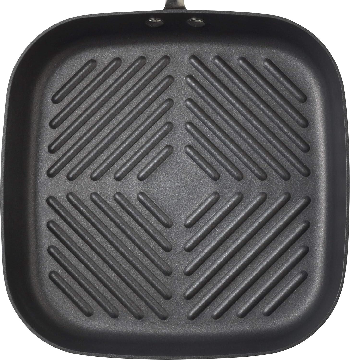 Rachael Ray 11-Inch Hard-Anodized Nonstick Deep Square Grill Pan, Gray with Orange Handle