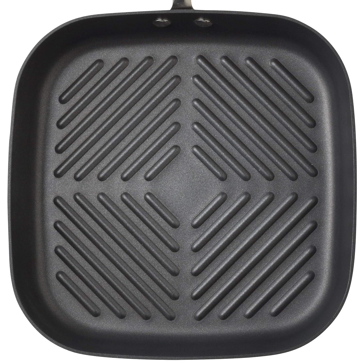Rachael Ray 11-Inch Hard-Anodized Nonstick Deep Square Grill Pan, Gray with Orange Handle