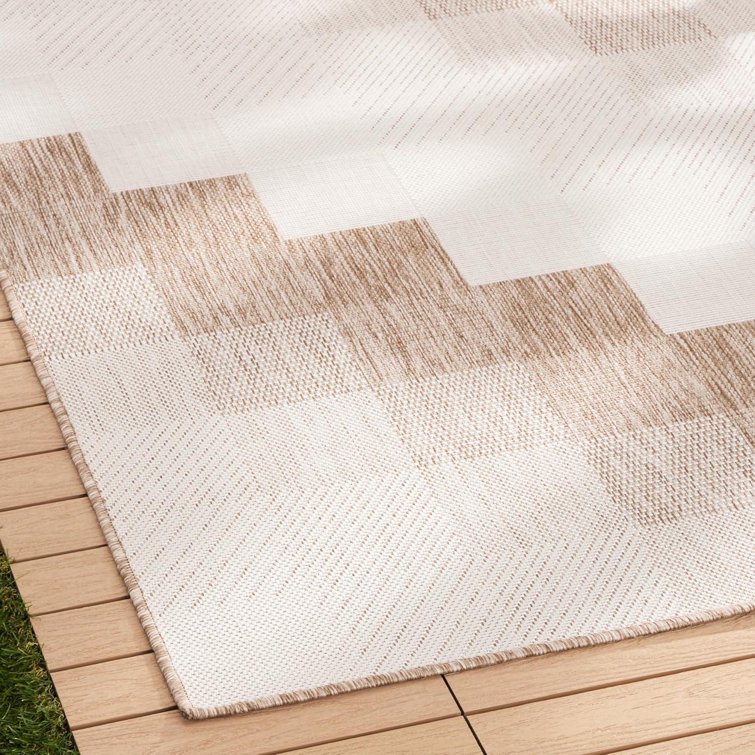 NICOLE MILLER NEW YORK Patio Country Ombre Chevron Outdoor Area Rug, Beige/Cream