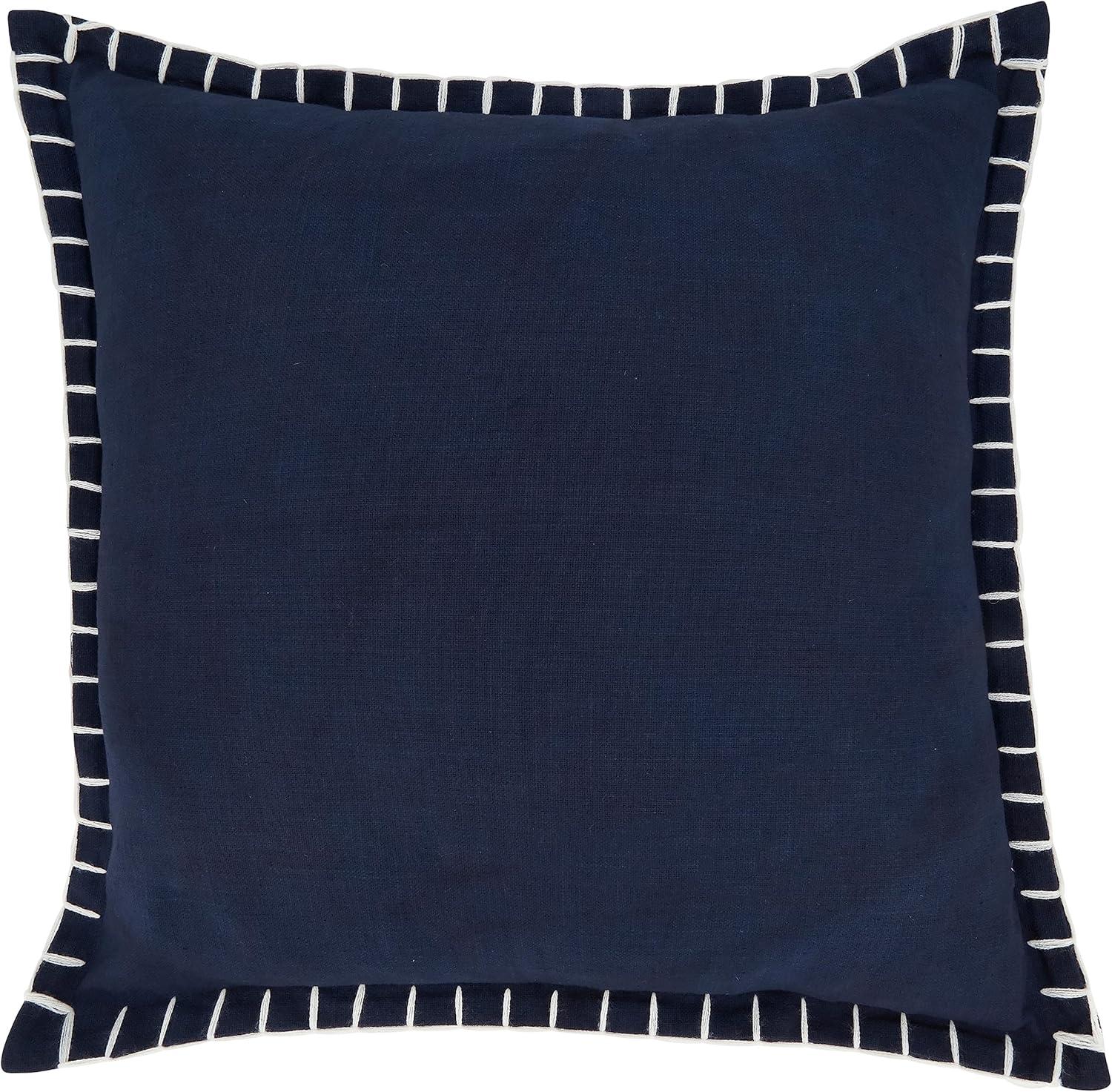 Navy Blue Cotton Chunky Whip Stitch Square Throw Pillow