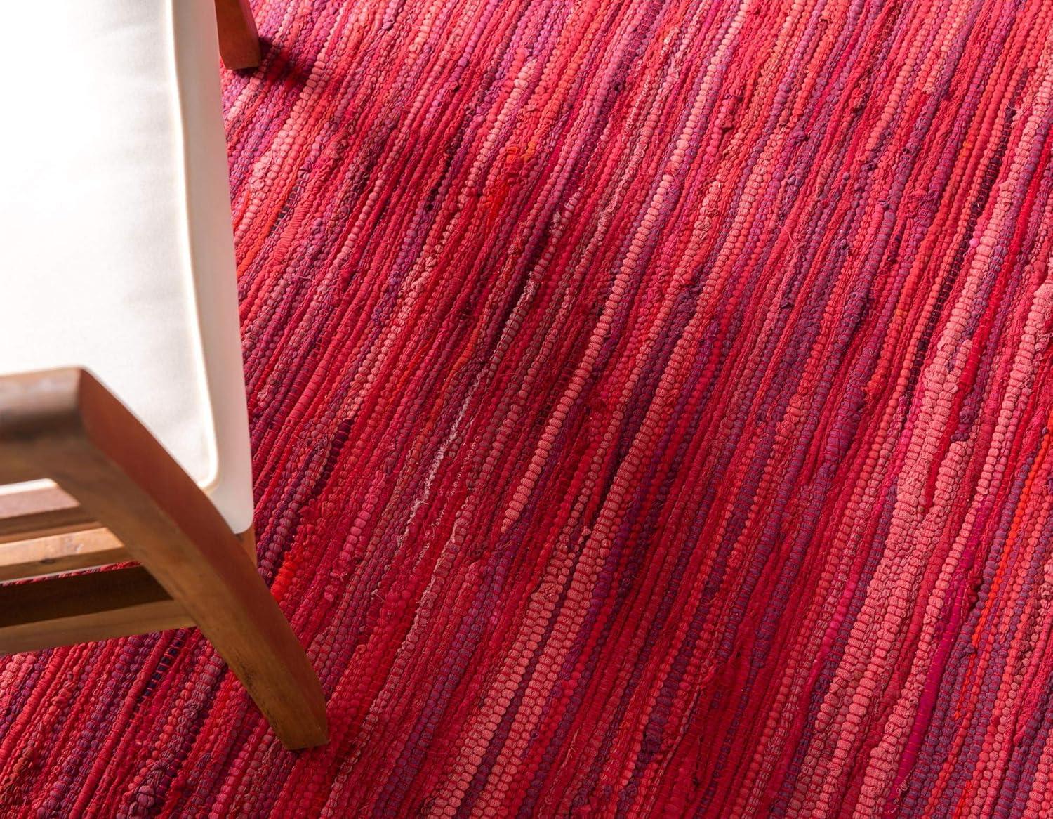 Presley Striped Hand-Knotted Cotton Red Area Rug