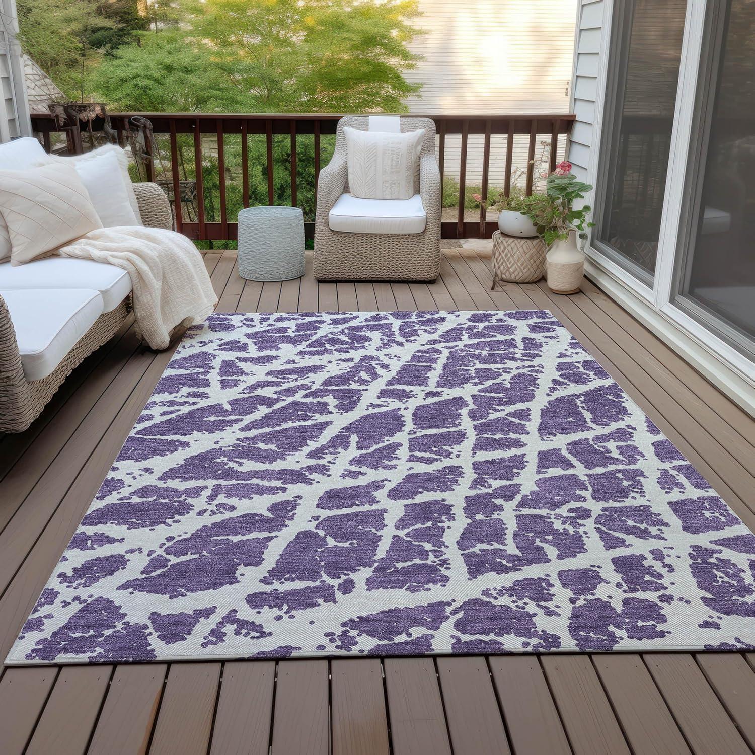 Purple and White Synthetic Flat Woven 9' x 12' Area Rug