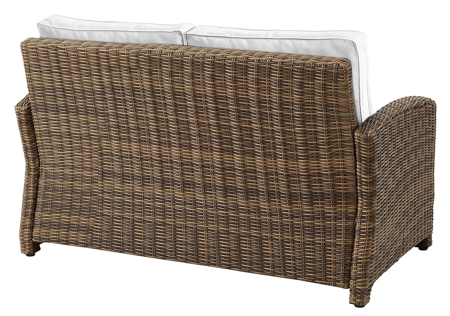 Bradenton Outdoor Loveseat: Weathered Brown/White, Steel Frame, Moisture-Resistant Cushions - Crosley