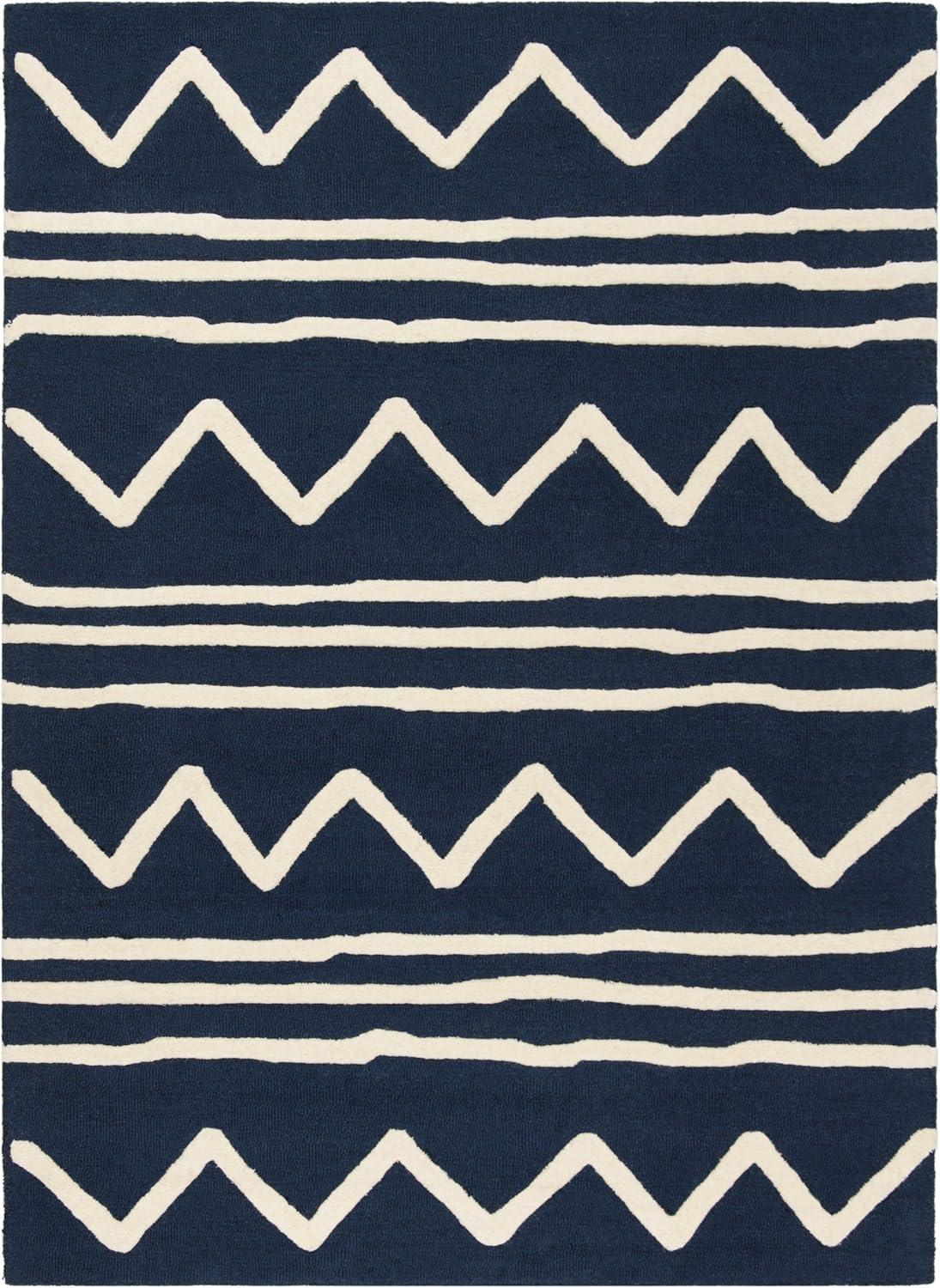 SAFAVIEH Kids Zigzag Striped Wool Area Rug, Navy/Ivory, 8' x 10'