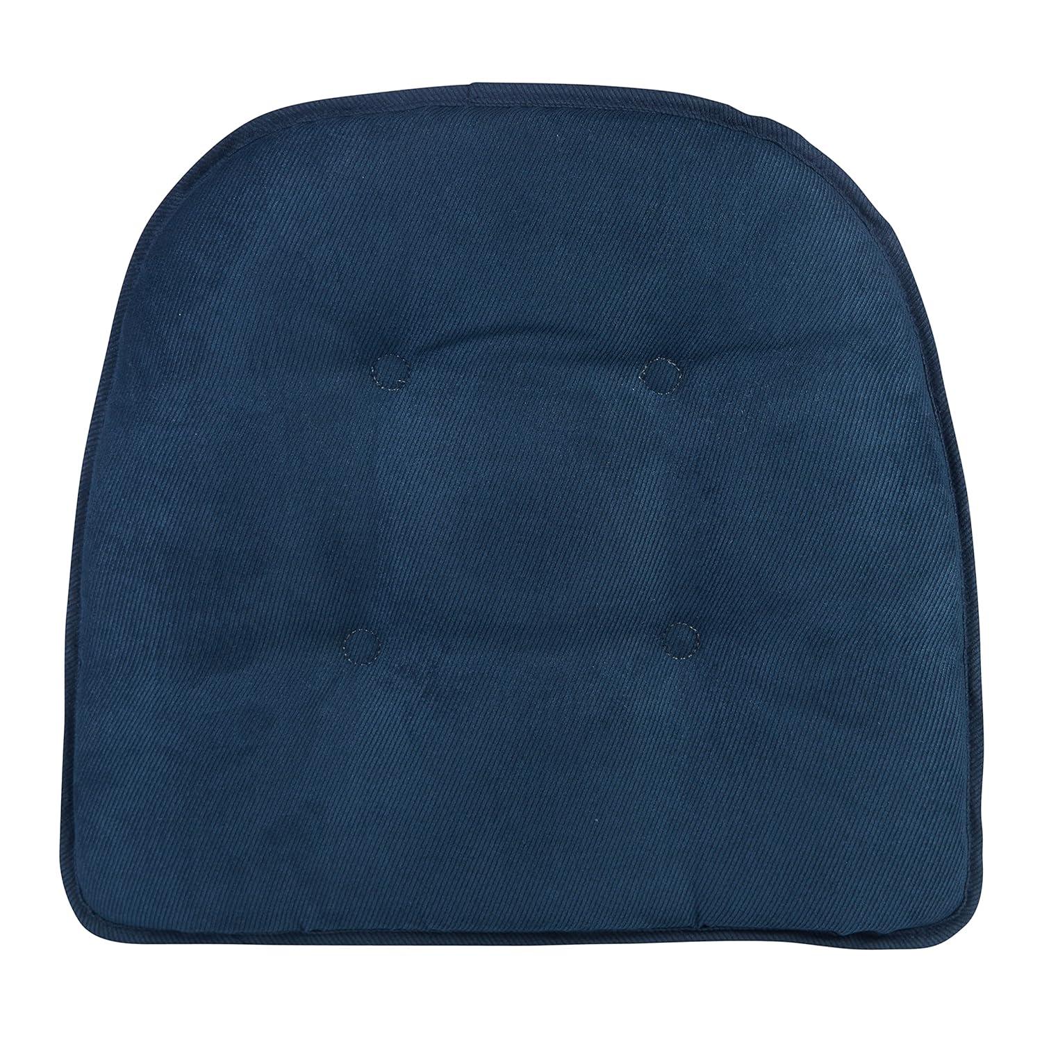 Non-Slip Tufted Chair Cushions for Dining Room, Kitchen and Office Use, U-Shaped Skid-Proof Seat Pad, 15x16 Inches, 4 Pack, Indigo Blue