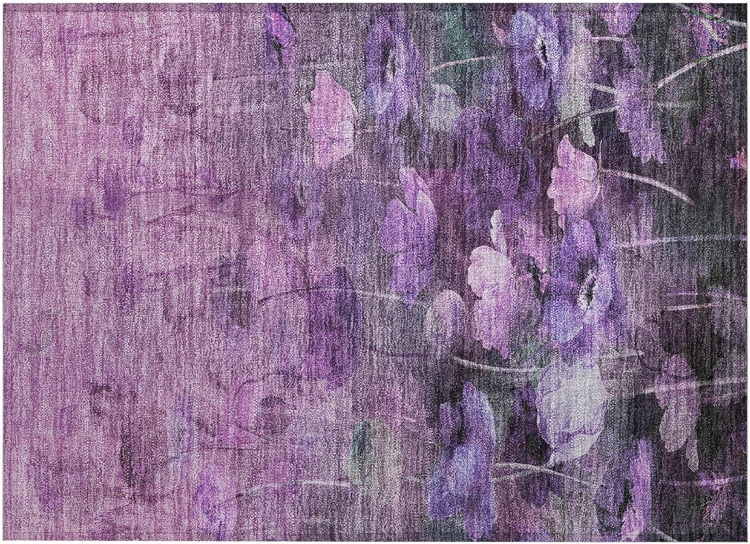 Addison Purple Floral Synthetic Rectangular Washable Area Rug