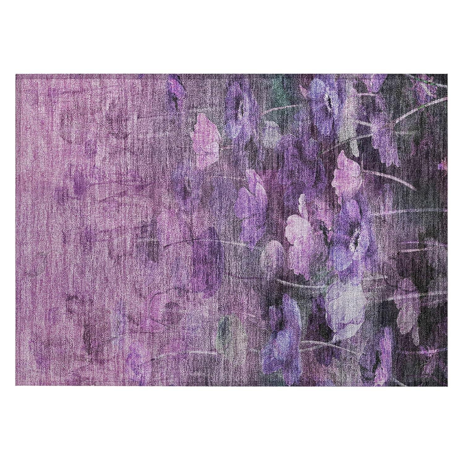 Addison Purple Floral Synthetic Rectangular Washable Area Rug