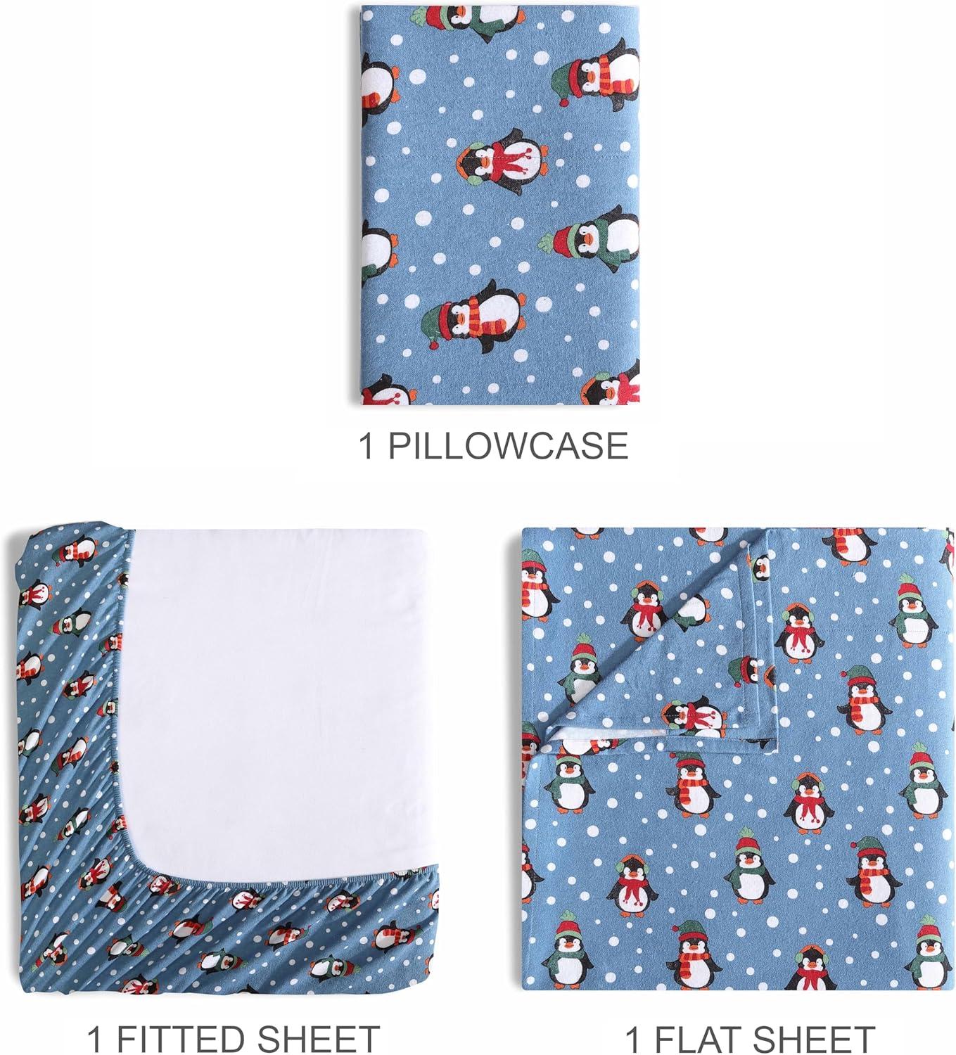 Winter Nights Cotton Flannel Sheet Set, Twin, Penguins