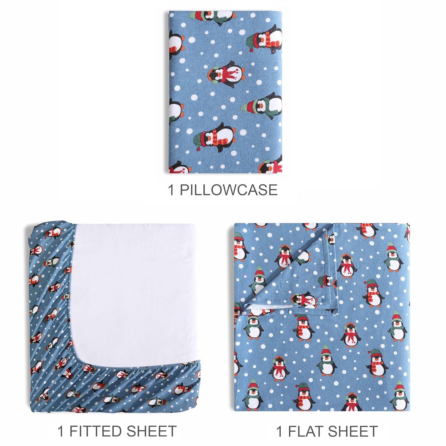 Winter Nights Cotton Flannel Sheet Set, Twin, Penguins