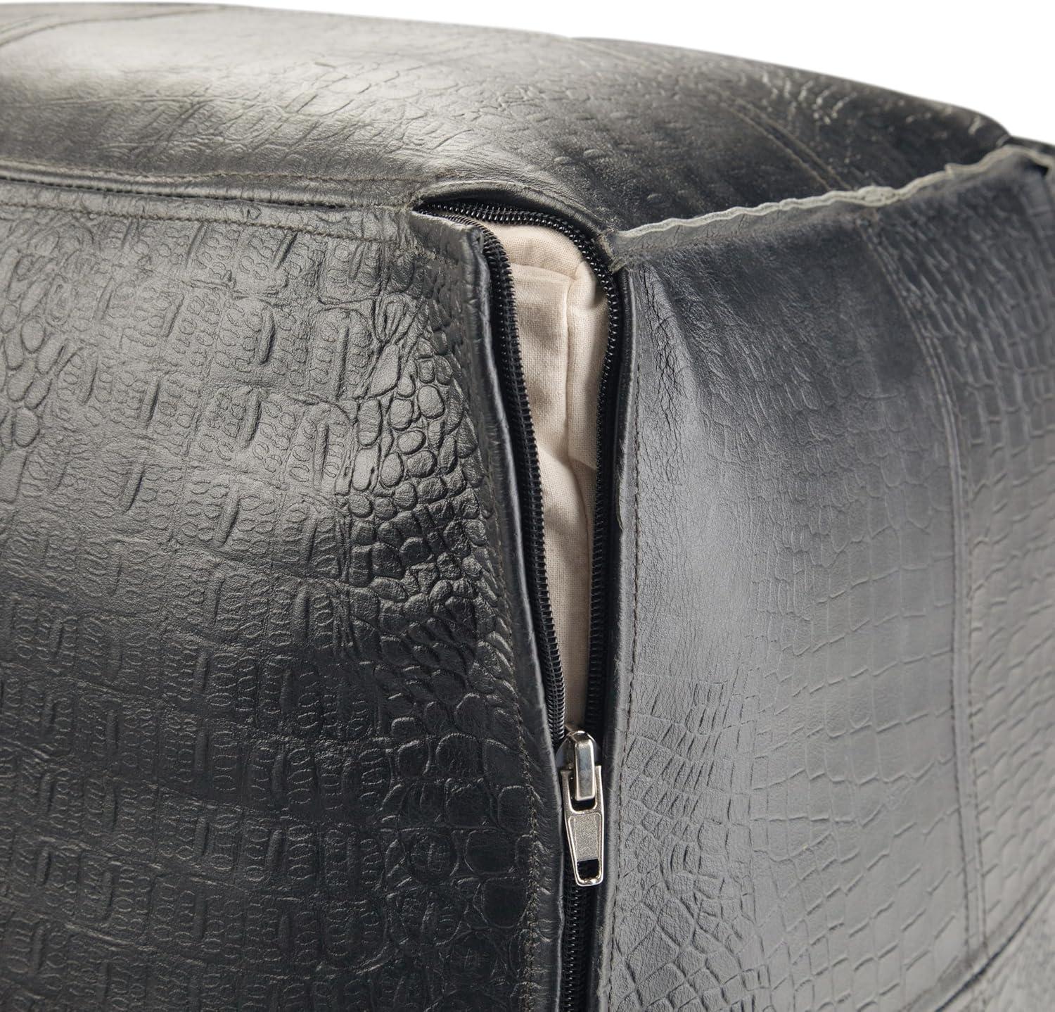 Bowen Boho Square Pouf in Black Genuine Leather