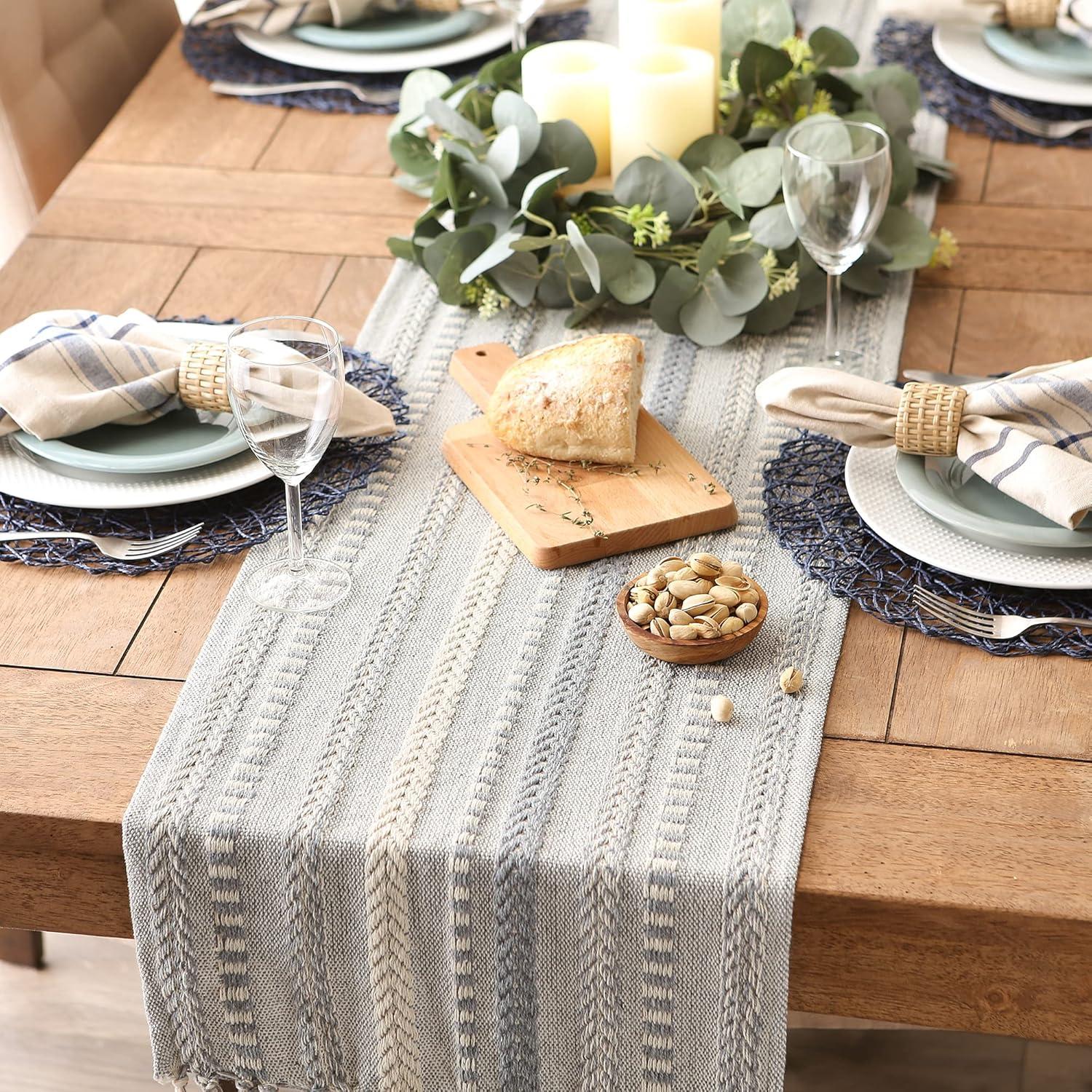 Cool Gray Braided Stripe Table Runner 15x72