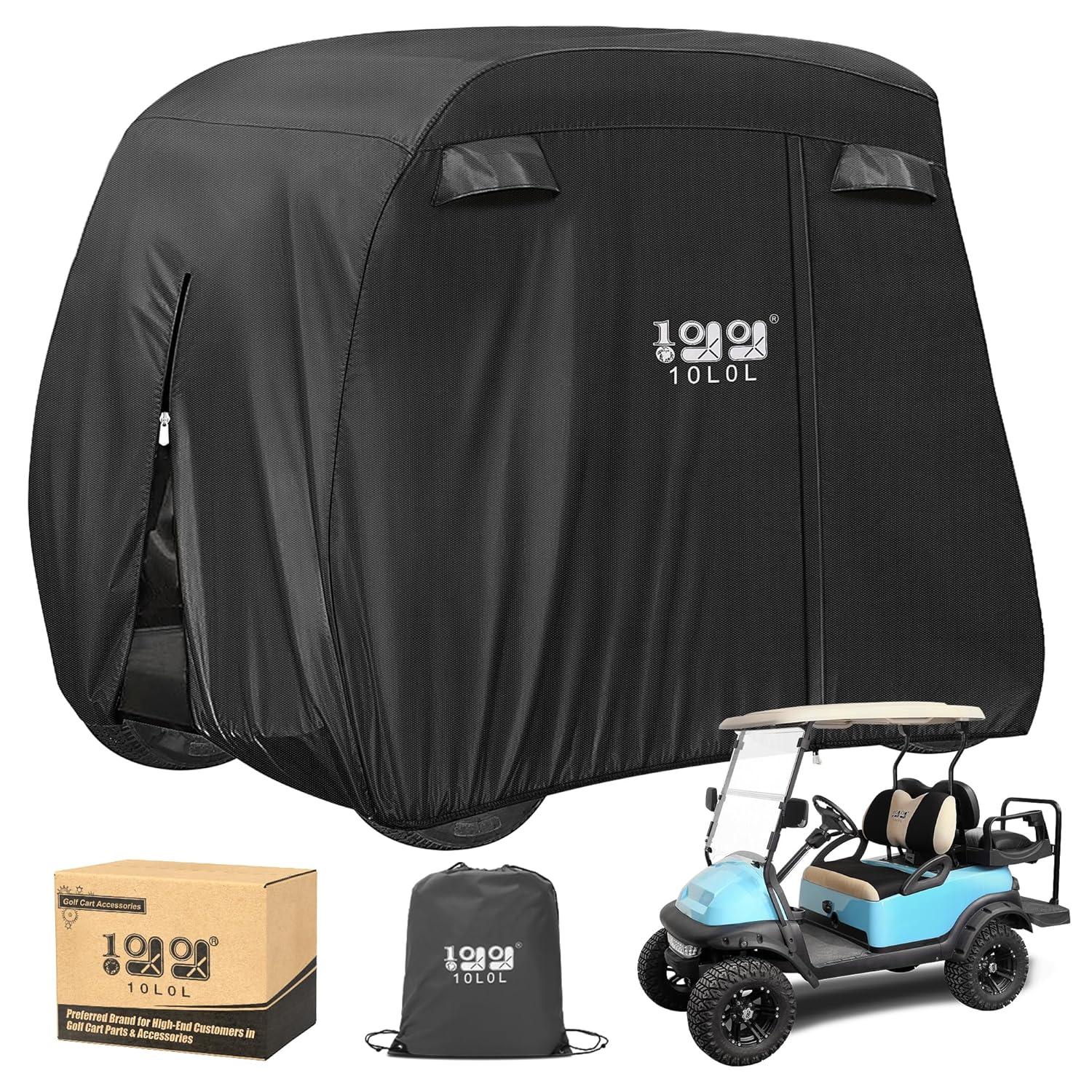 10L0L Golf Cart Cover 4 Passenger for Yamaha EZGO Club Car, 420D Waterproof Sunproof Dustproof Enclosure Cover, Black