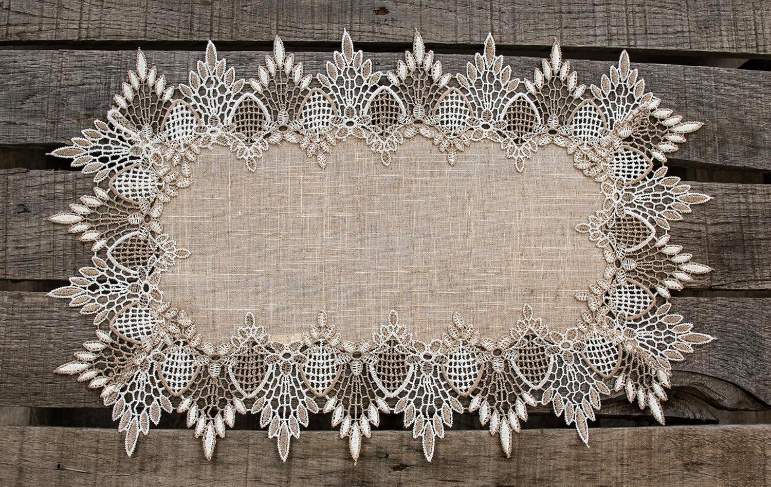 Two Lace Placemats 13W x 20L Neutral Earth Tones Placemats, Dresser Scarf, Coffee Table Runners, End Table Doilies, Set of 2