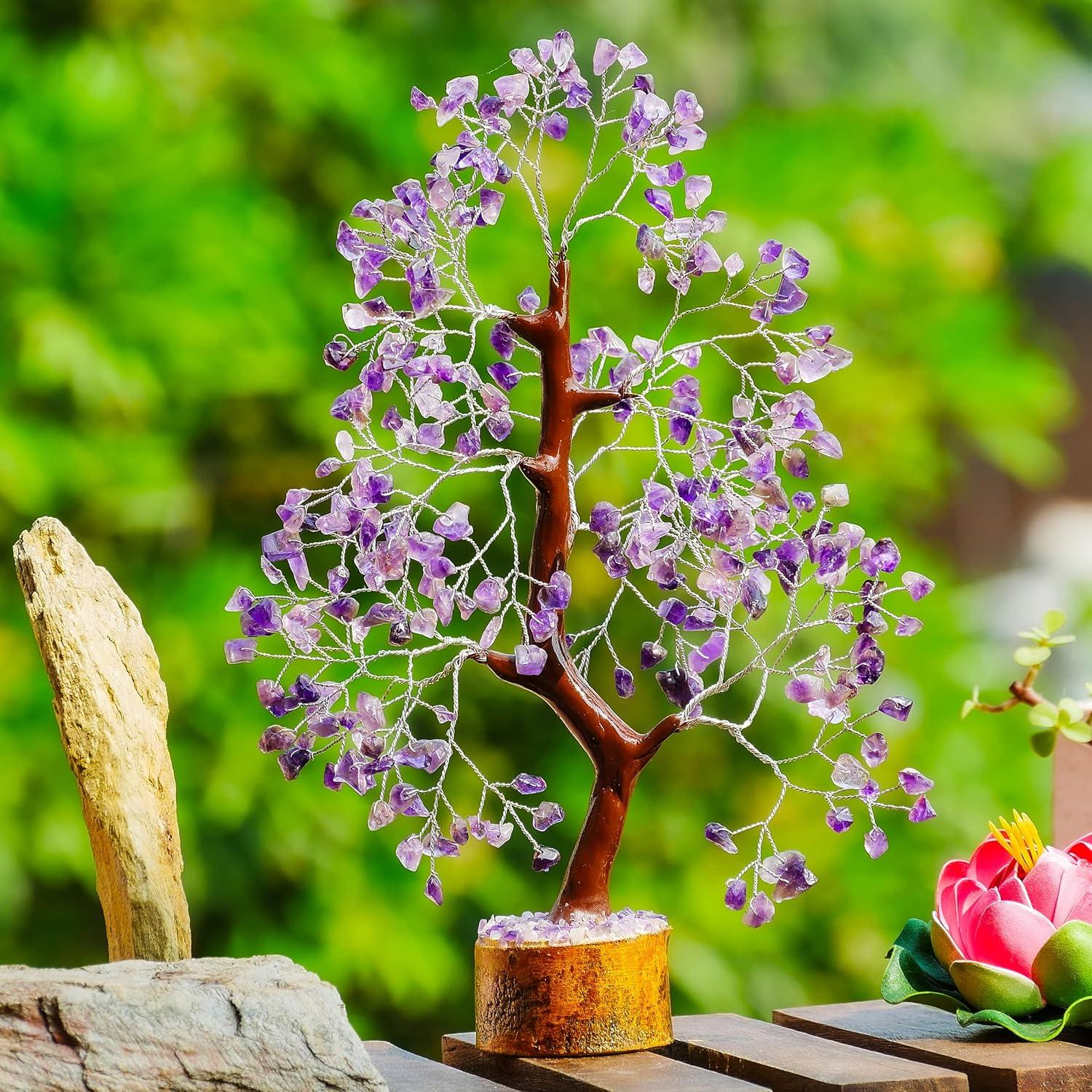 Amethyst Chakra Tree of Life - Crystal Tree for Positive Energy, Feng Shui Decor - Handmade Gemstone Tree, Good Luck Money Bonsai, Purple Healing Crystals, Meditation Stone, Spiritual Mystical Gift