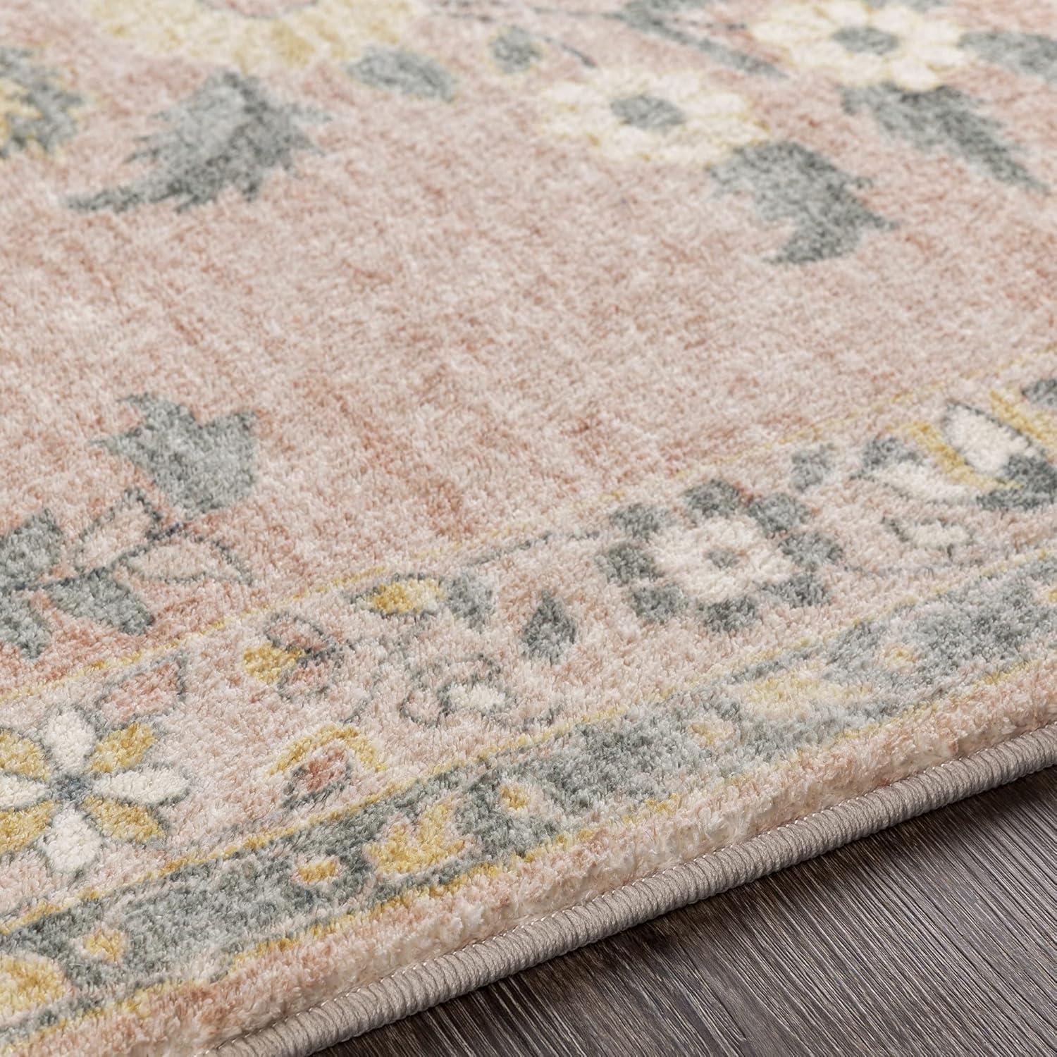 Pale Pink Floral Synthetic 5' x 7' Area Rug