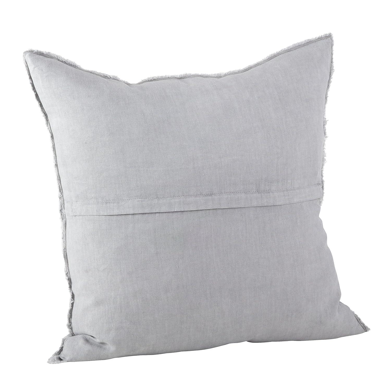 20"x20" Oversize Fringed Design Linen Square Throw Pillow Gray - Saro Lifestyle: Woven Texture, Duck Feather Filled, Zippered