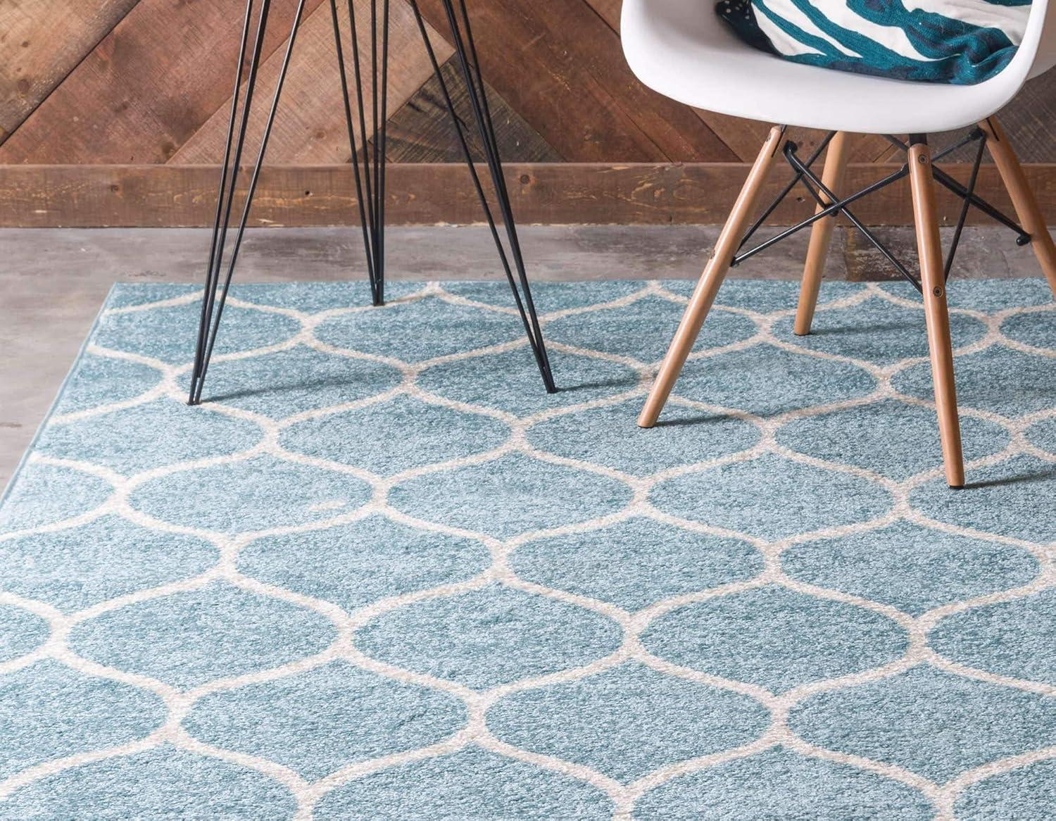Unique Loom Trellis Frieze Collection Area Rug - Rounded (8' x 11' Rectangle Light Blue/Ivory)