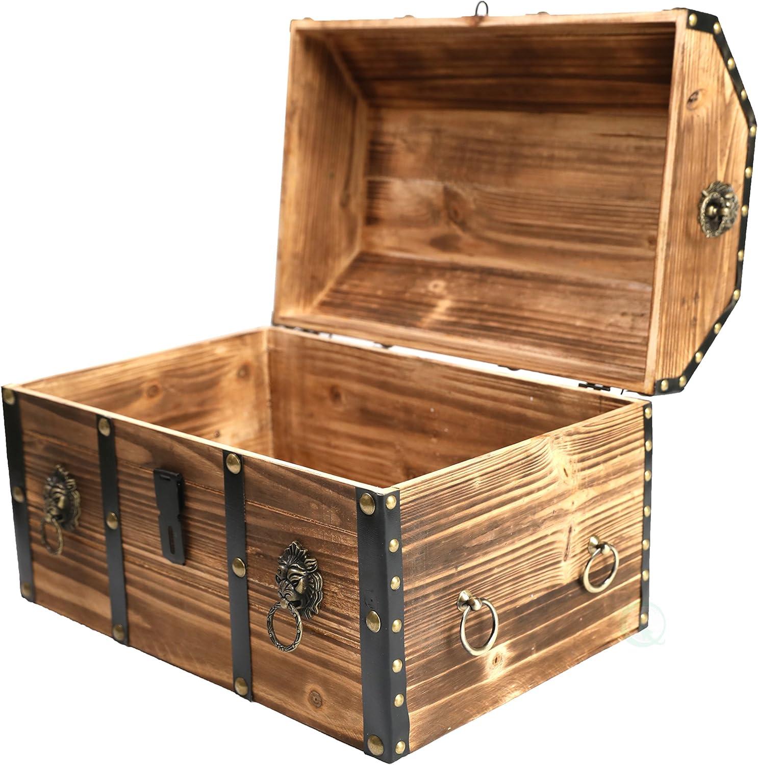 Vintiquewise Large Wooden Decorative Lion Rings Pirate Trunk with Lockable Latch and Lock