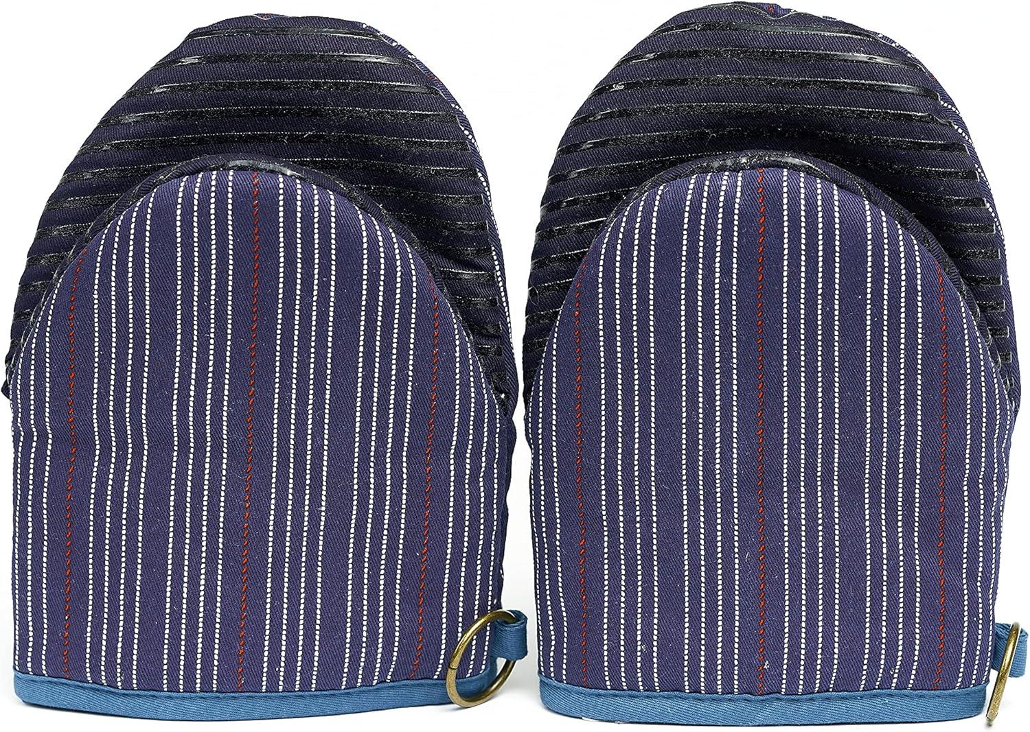 Navy Stripe Cotton Mini Oven Mitts with Silicone Palm