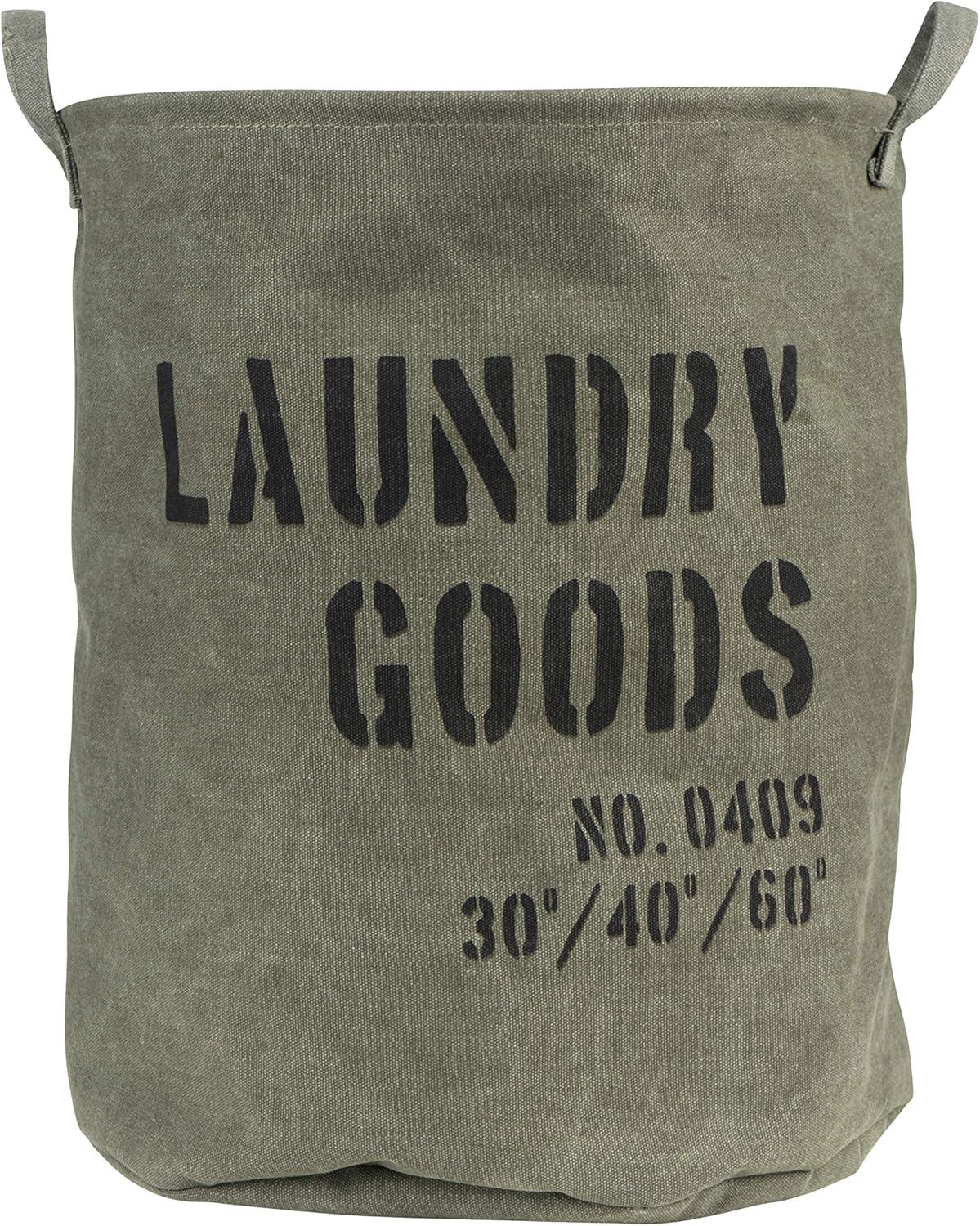 Danya B. Army Canvas Laundry Bucket Dusty Olive: Collapsible Hamper with Built-In Handles, Portable & Multipurpose