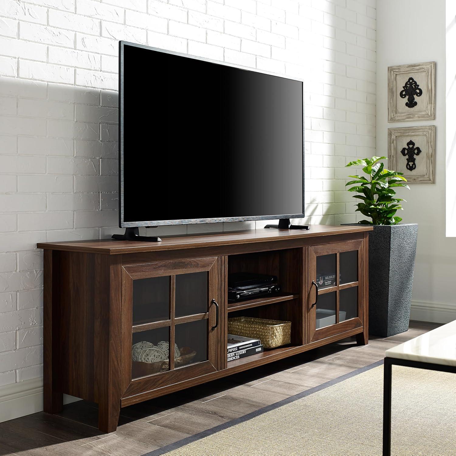 Walker Edison Modern Farmhouse TV Stand for TVs Up to 78", Dark Walnut