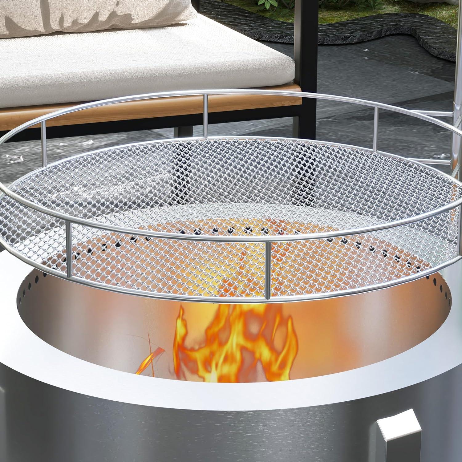 Outsunny 2-In-1 Smokeless Fire Pit, BBQ Grill, 19" Portable Wood Burning Firepit With Cooking Grate And Poker, Low Smoke Camping Bonfire Stove  Backyard Patio Picnic, Stainless Steel, Silver