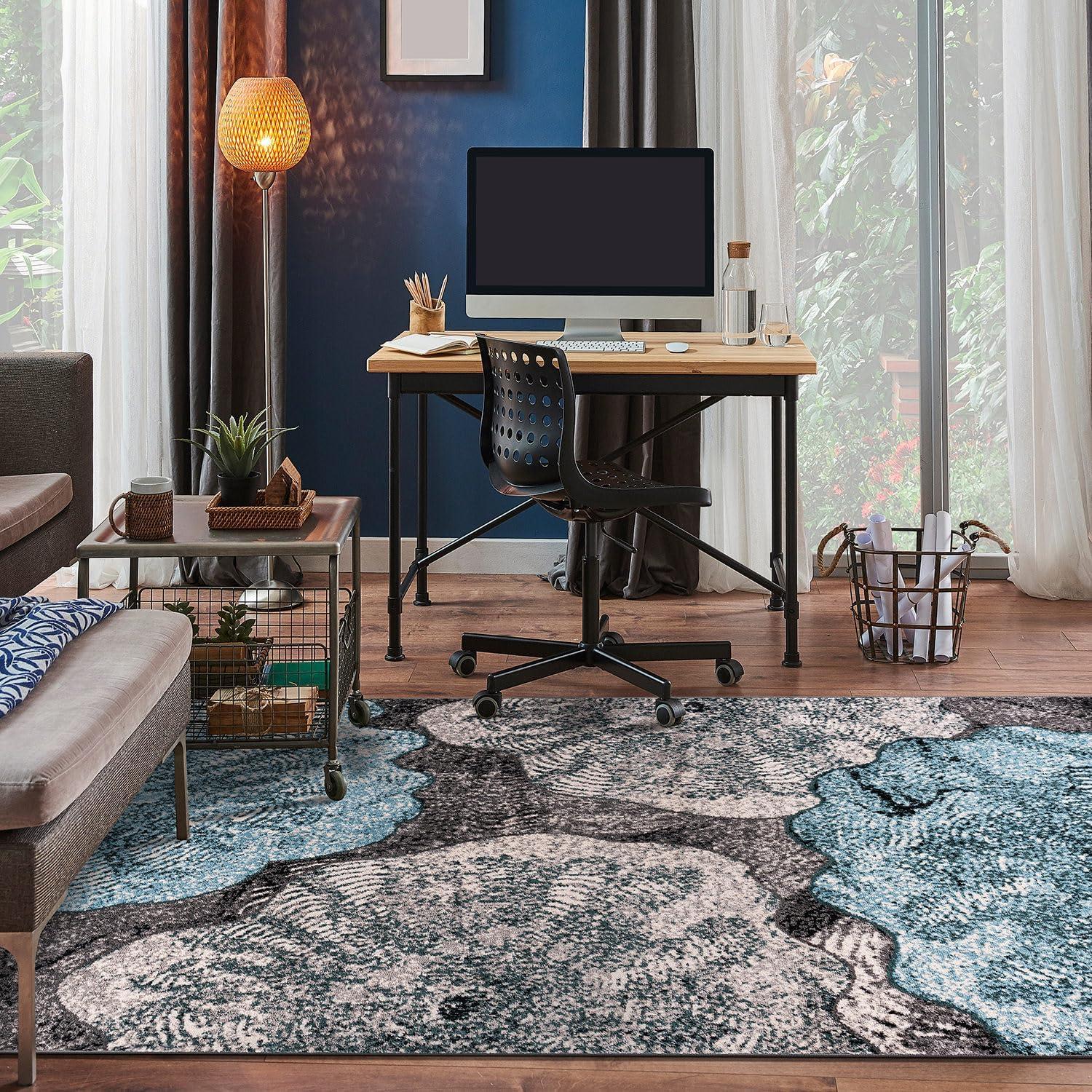 World Rug Gallery Contemporary Floral Design Area Rug - Blue 5'x7'