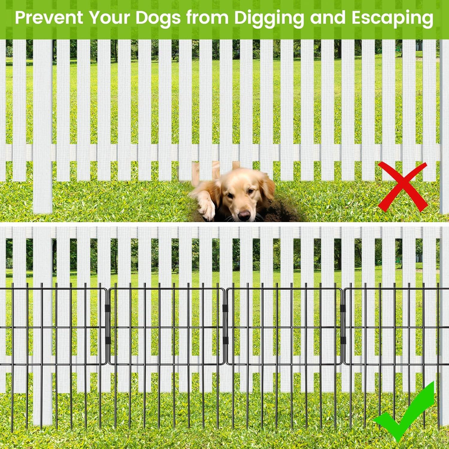 10 Pack Garden Fencing Animal Barrier, 10.8ft(L) X 17in(H) No Dig Fence Panels, 1.25in Spike Spacing Rustproof Dog Digging Fence Barrier, Dogs Rabbits Blocker Fence for Outdoor Yard