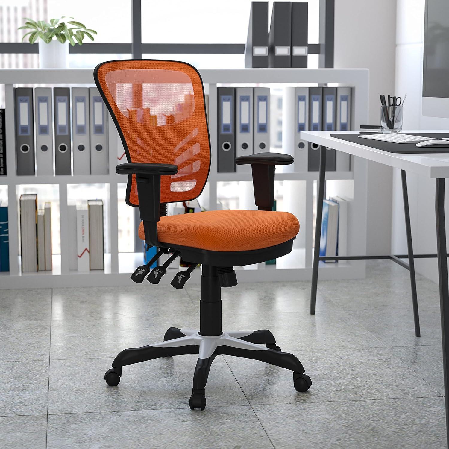 ErgoFlex Mid-Back Orange Mesh Swivel Office Chair with Adjustable Arms