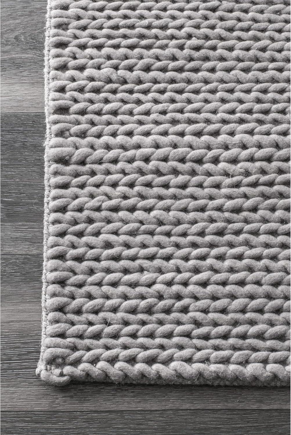 Handmade Braided Wool Square Accent Rug, 4', Light Gray