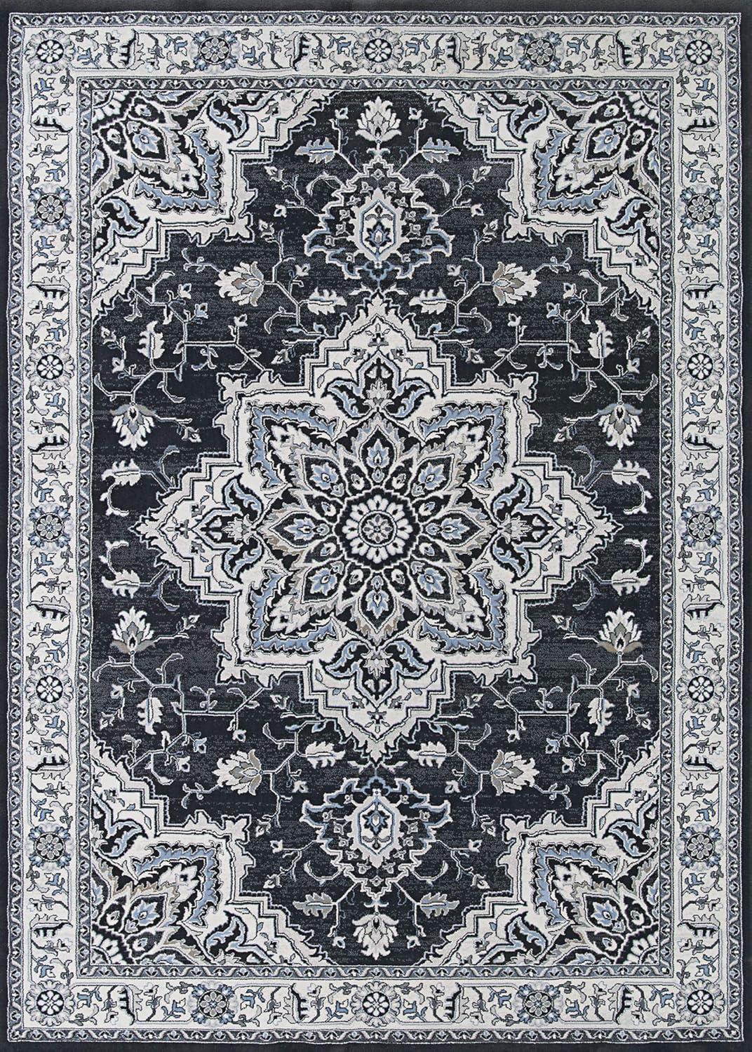 Harish Black and White Synthetic Persian Area Rug