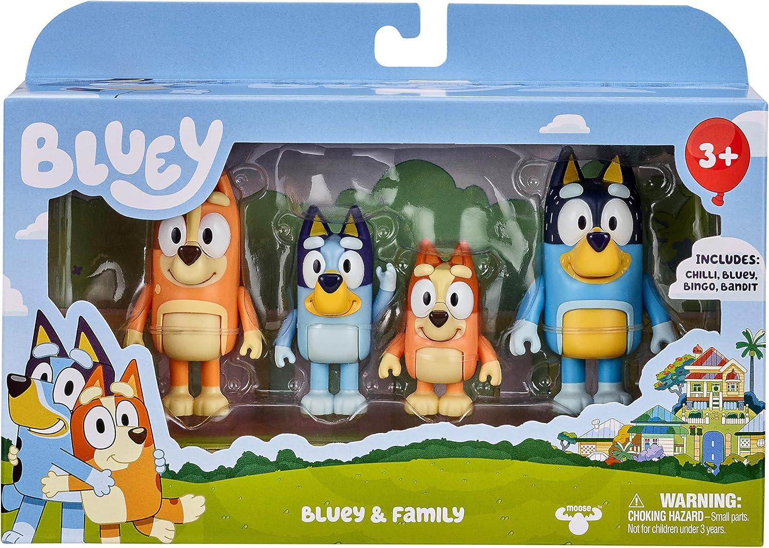 Bluey Family Figure 4-Pack, with Mum Dad Bingo Bluey, Ages 3+, Toddler Toys