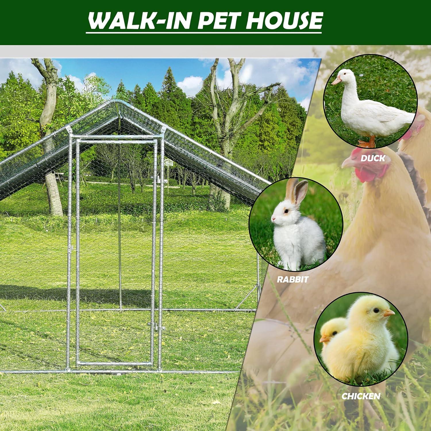 Tolead Large Metal Chicken Coop Upgrade Tri-Supporting Wire Mesh Chicken Run,Chicken Pen with Water-Resident and Anti-UV Cover,Duck Rabbit House Outdoor