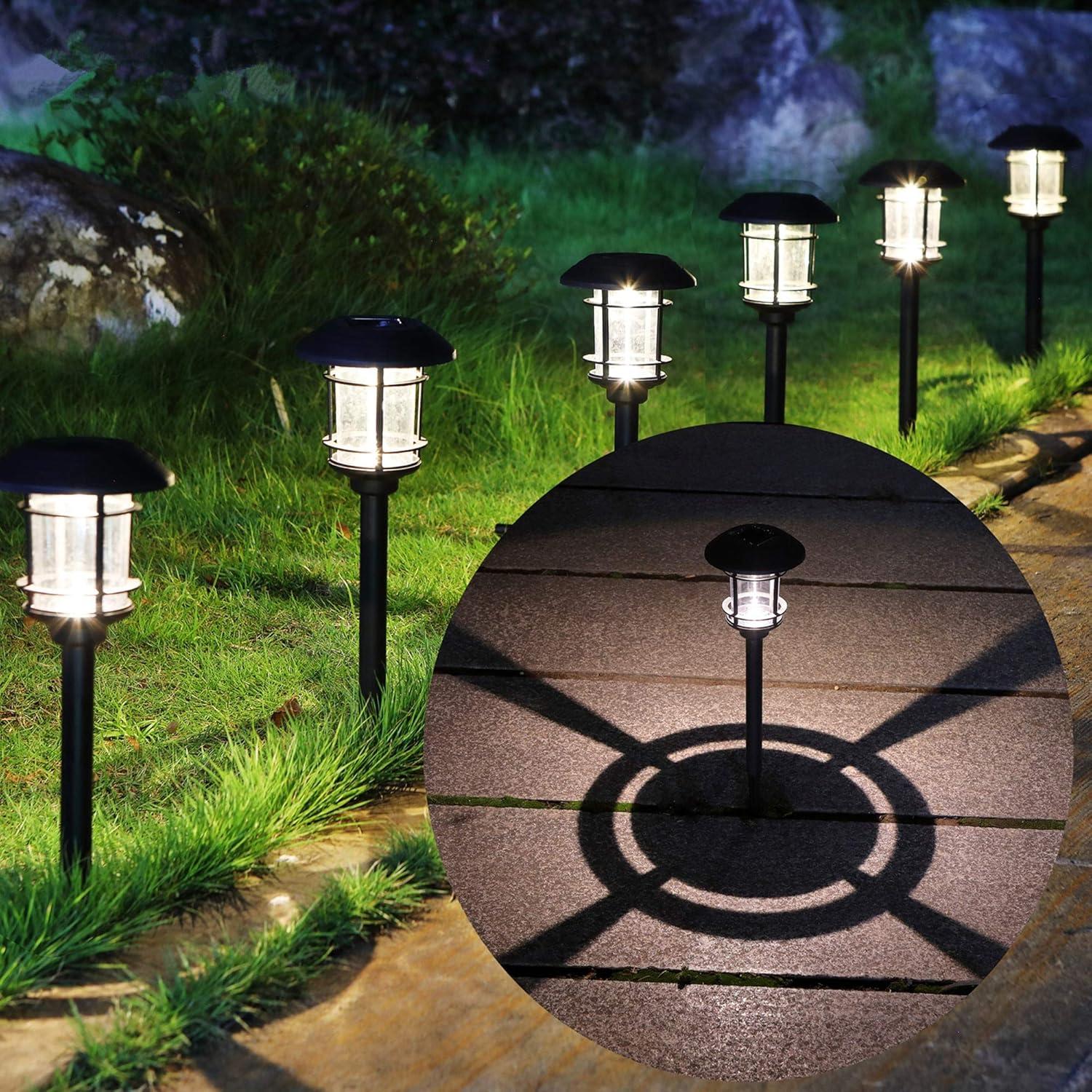 Black Solar Powered LED Pathway Lights with Warm White Glow, 6-Pack