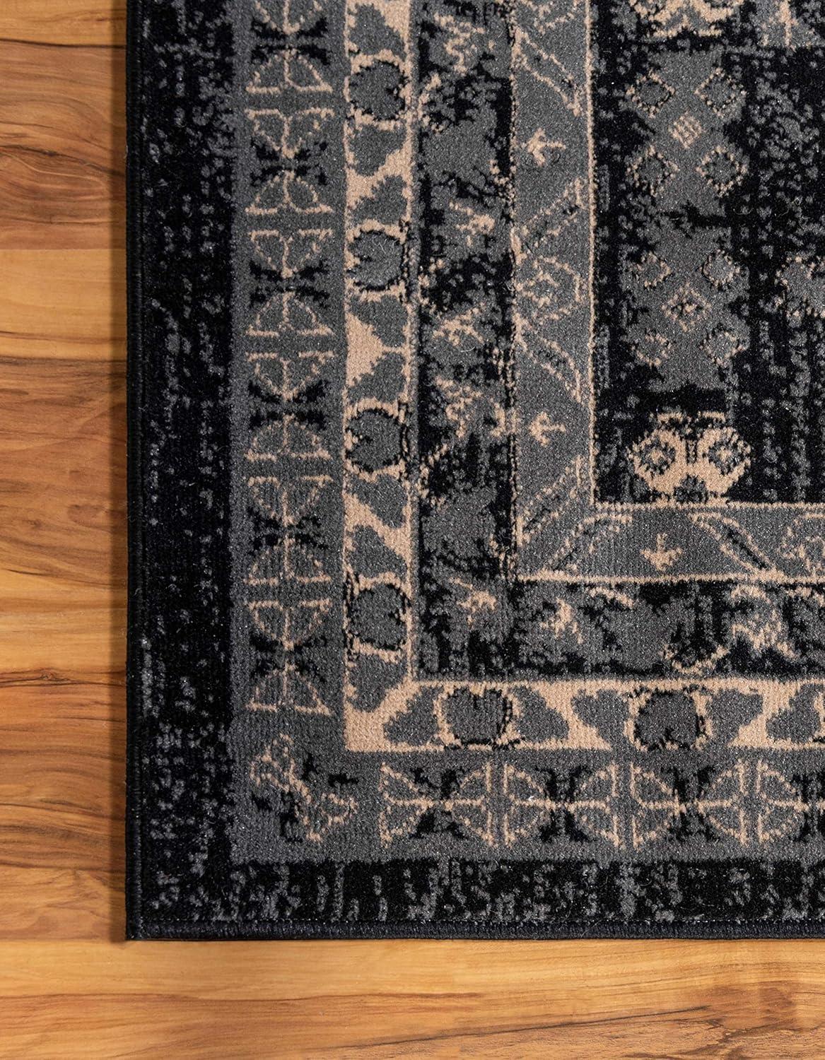 Black and Gray 6' x 9' Synthetic Rectangular Area Rug