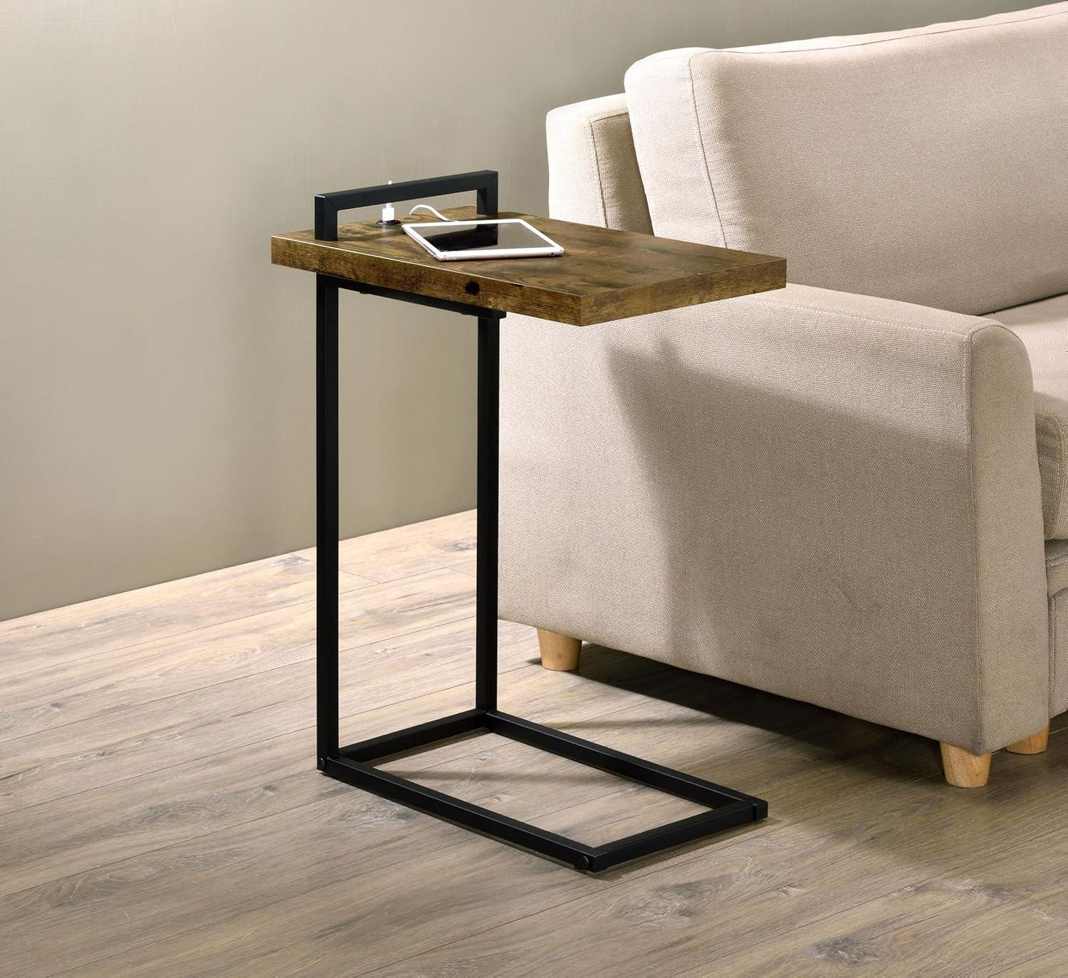 Coaster Maxwell Metal C-shaped Accent Table with USB Charging Port Brown