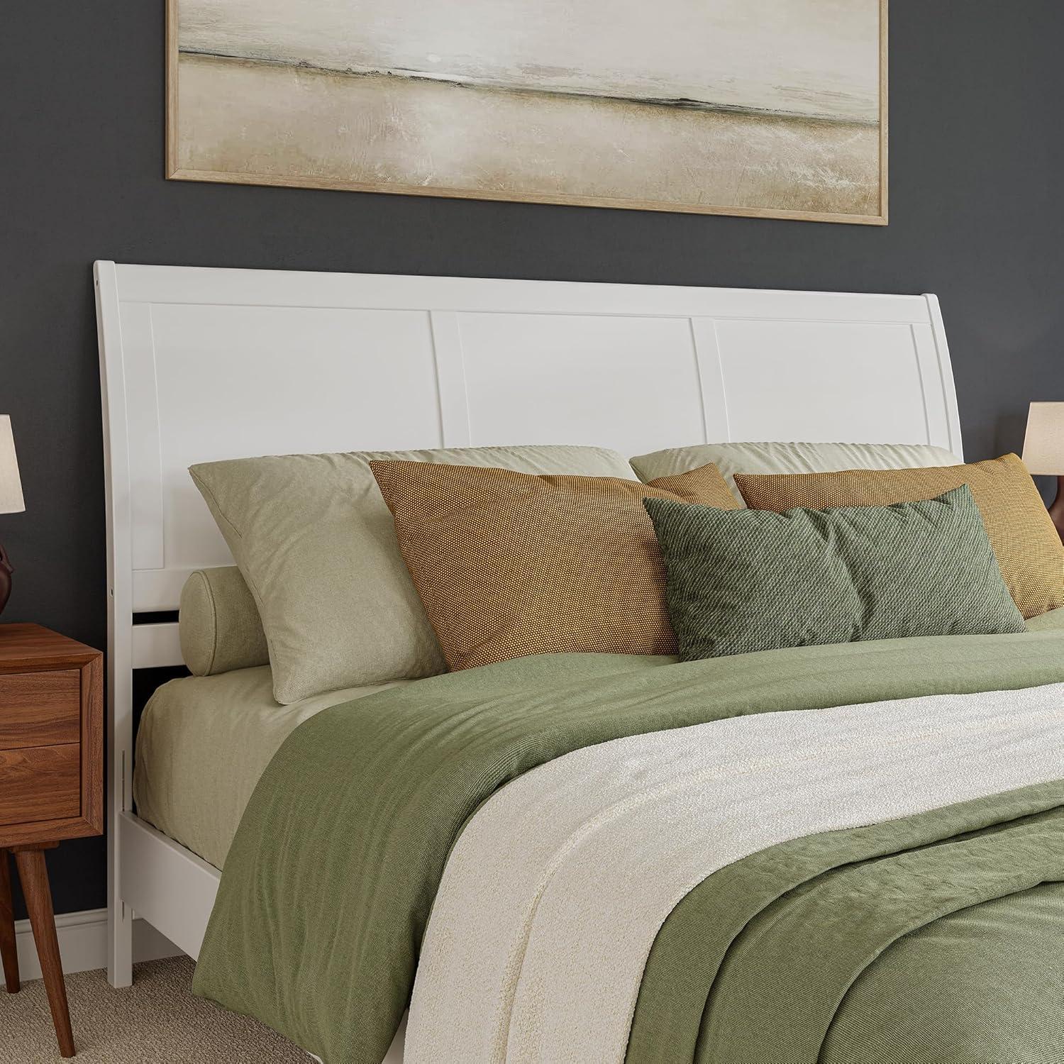 AFI Portland King Sleigh Solid Wood Panel Headboard with Attachable Charger, White