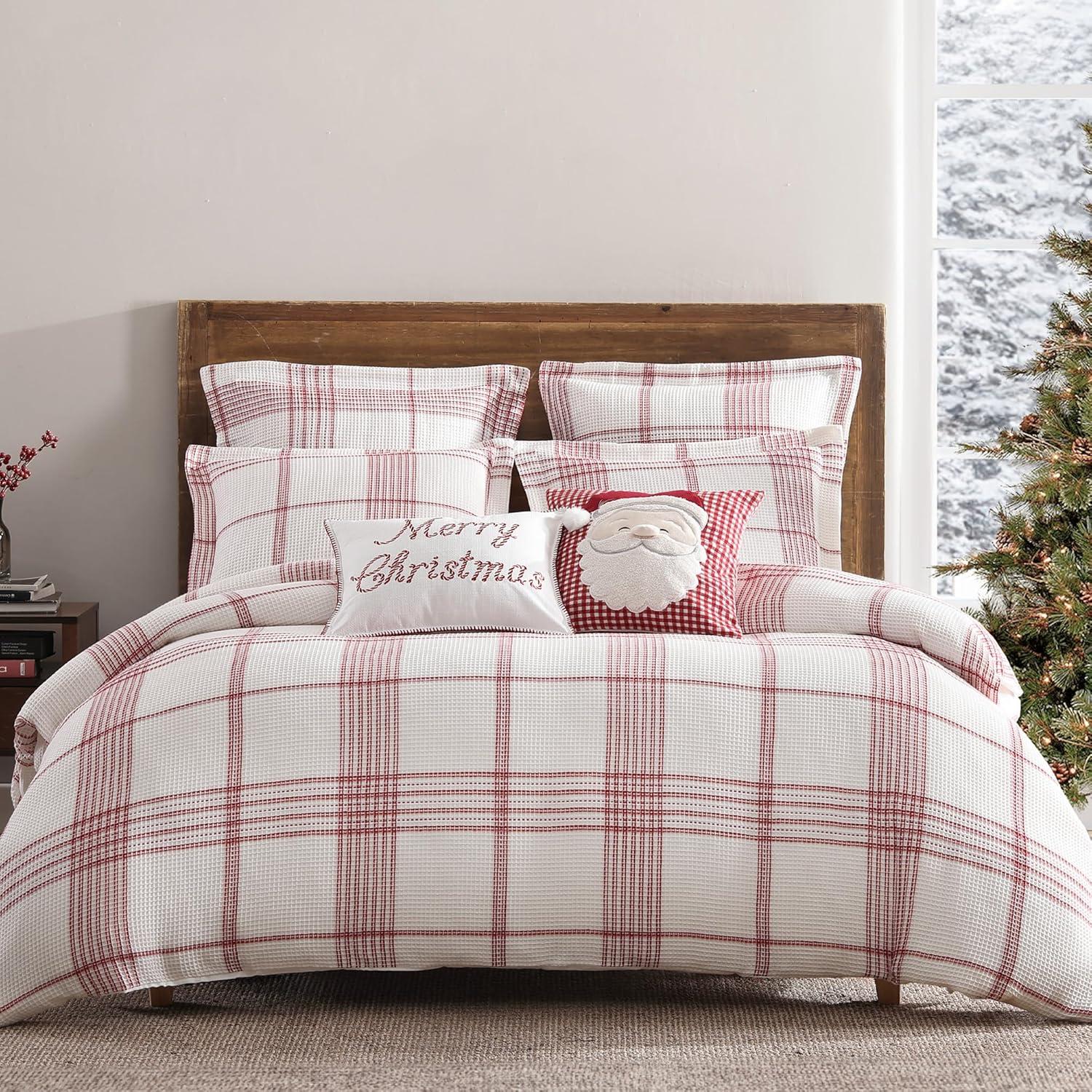 Peppermint Plaid Merry Christmas Pillow 14x18