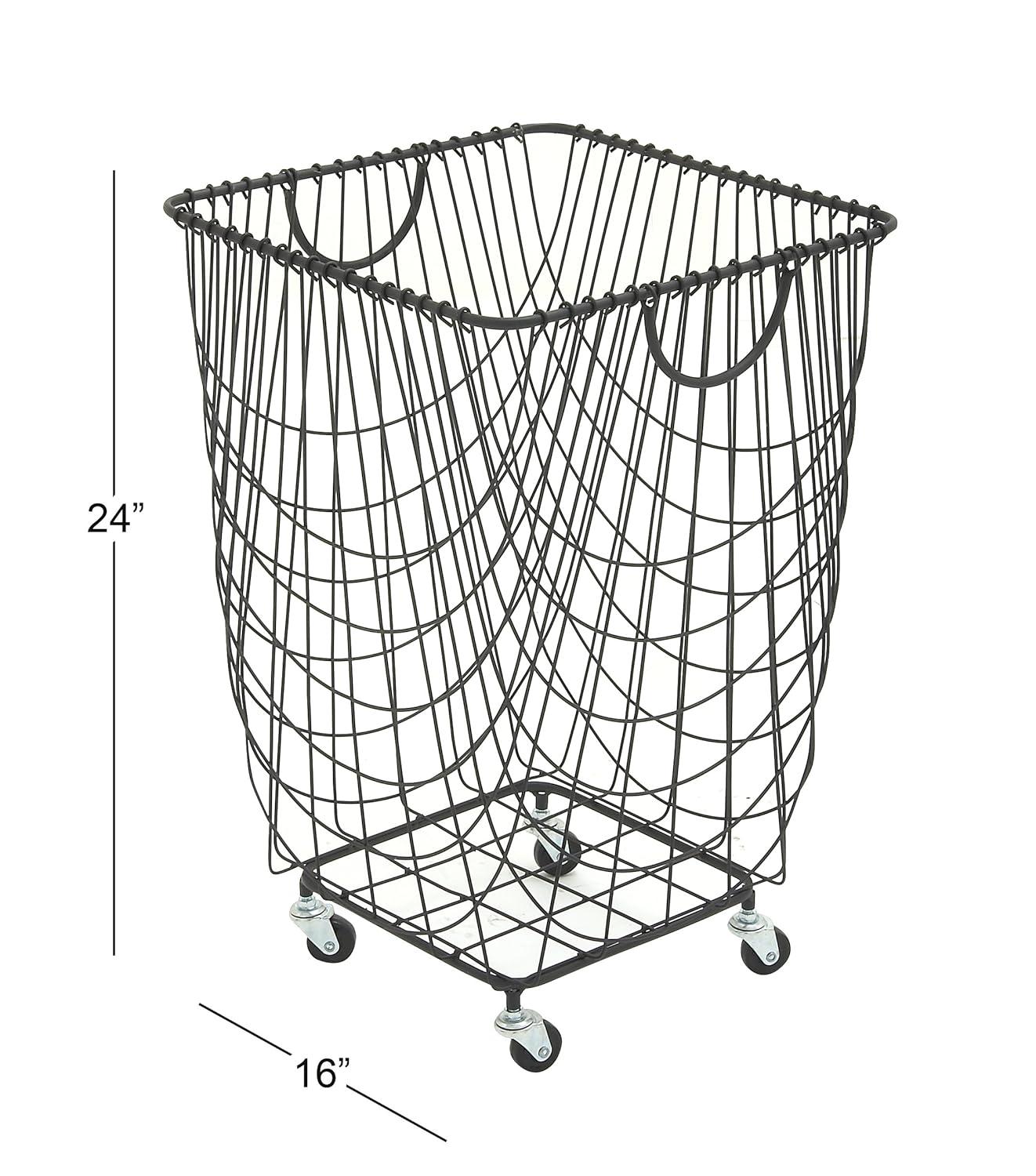 Metal Deep Set Metal Mesh Laundry Basket Storage Cart with Wheels and Handles