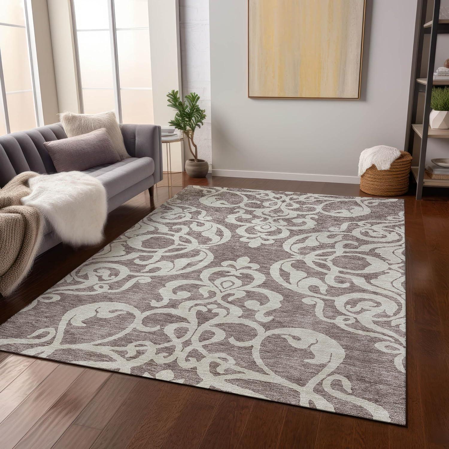 Taupe and Cream Synthetic Flat Woven 5' x 7' Area Rug